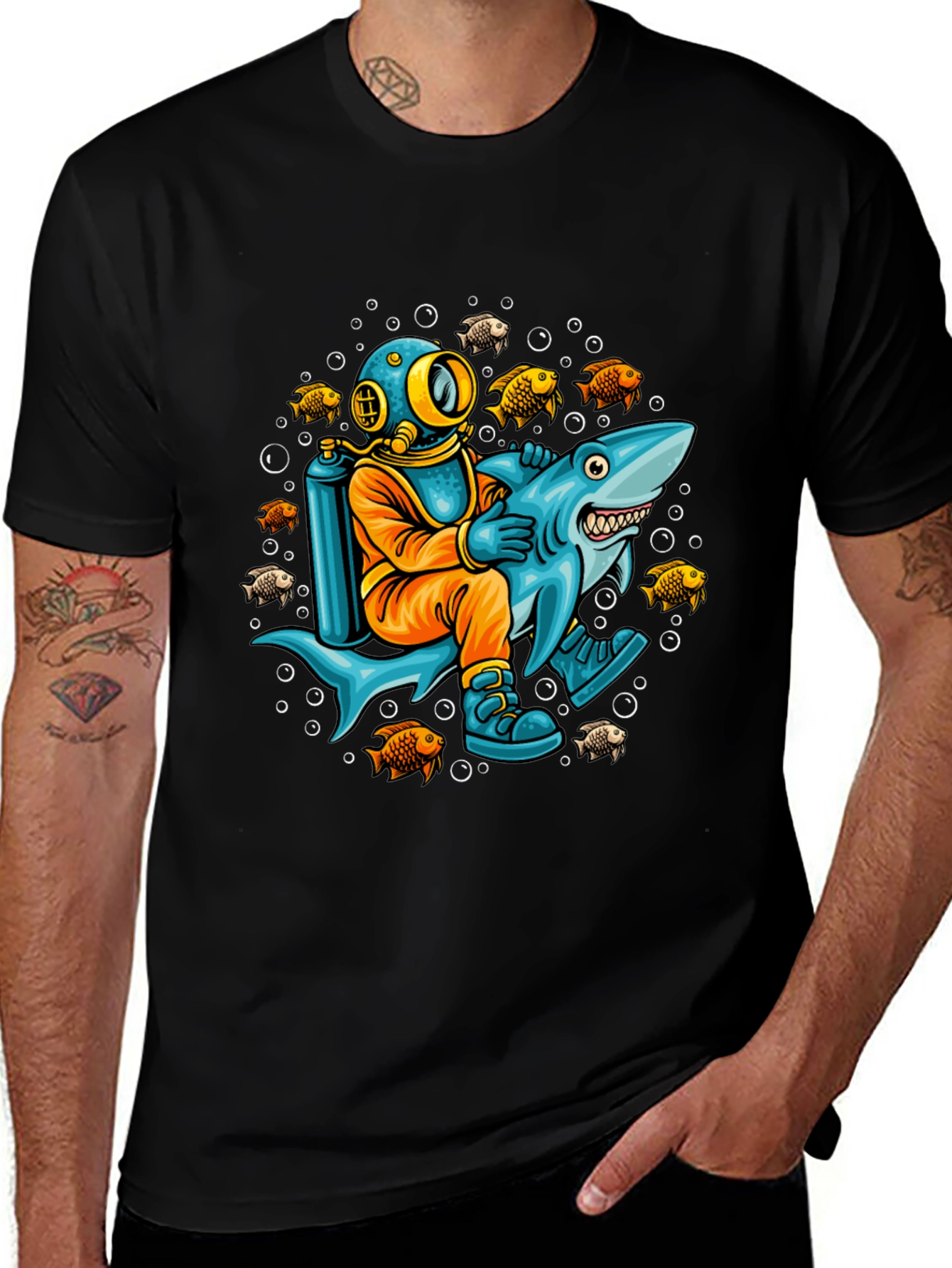 Variant 10 of Diver Riding Shark Graphic T-Shirt