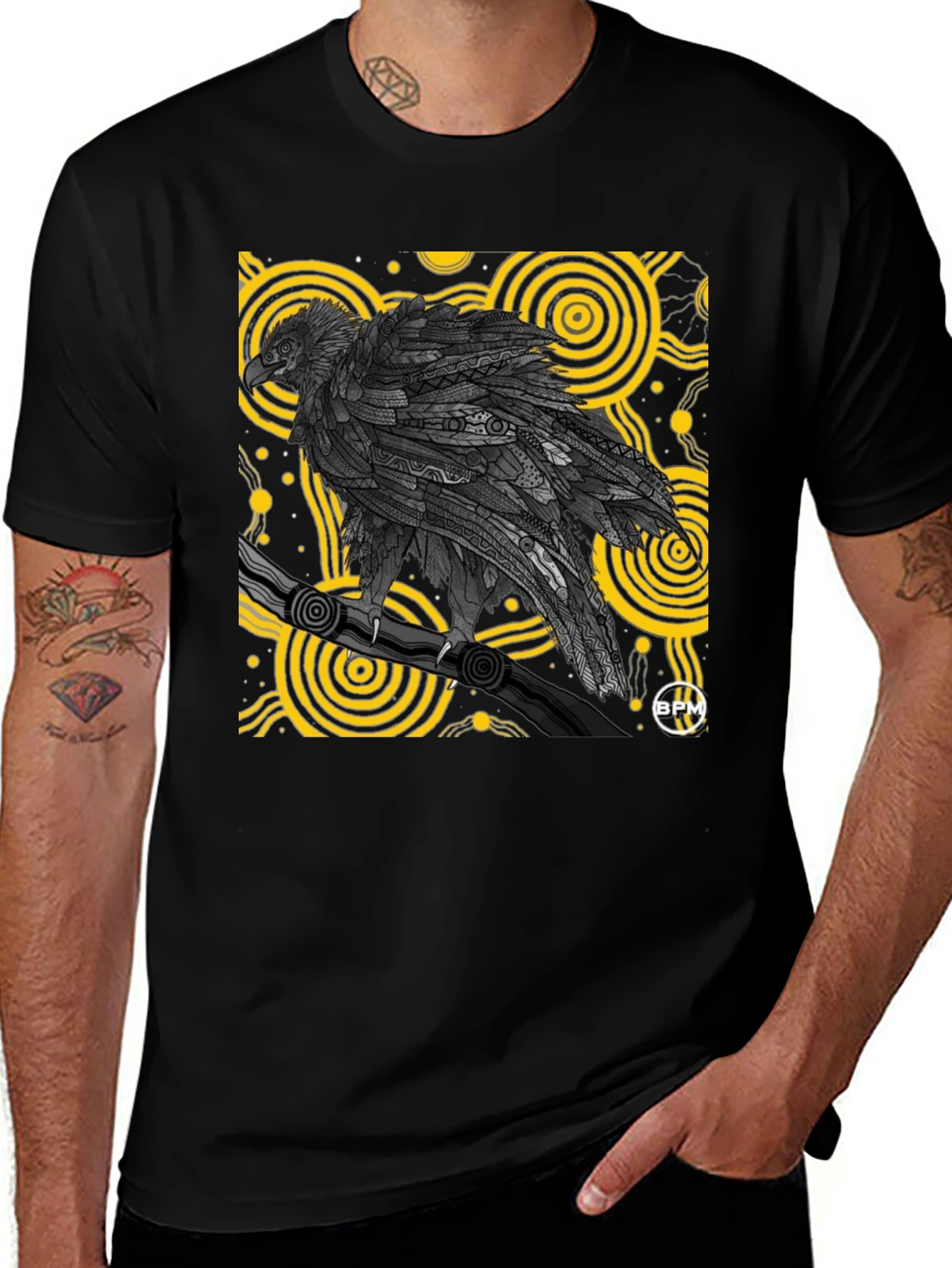 Variant 14 of Abstract Eagle Graphic Tee - Black Cotton