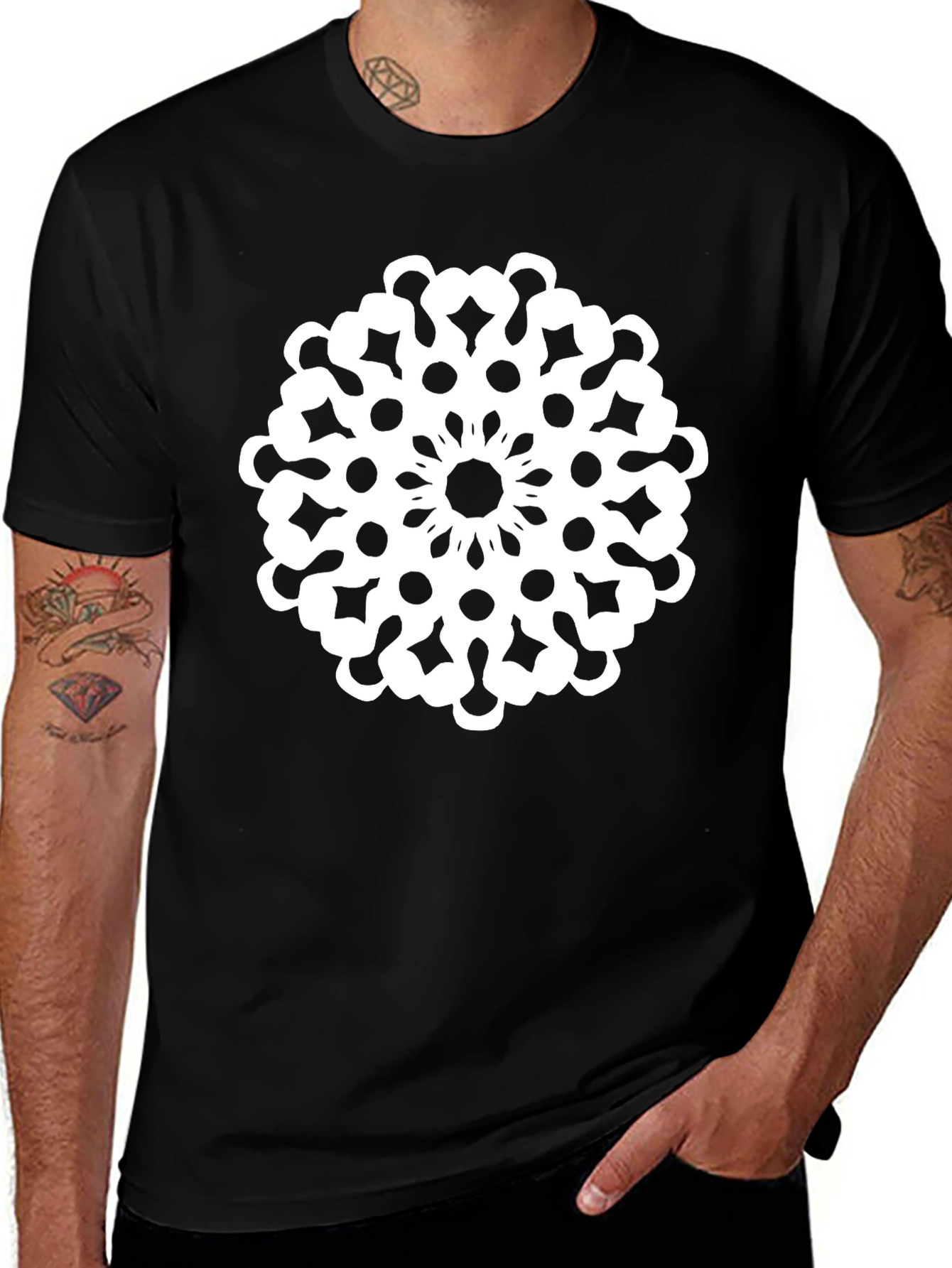 Variant 25 of Black T-Shirt with Geometric Floral Design