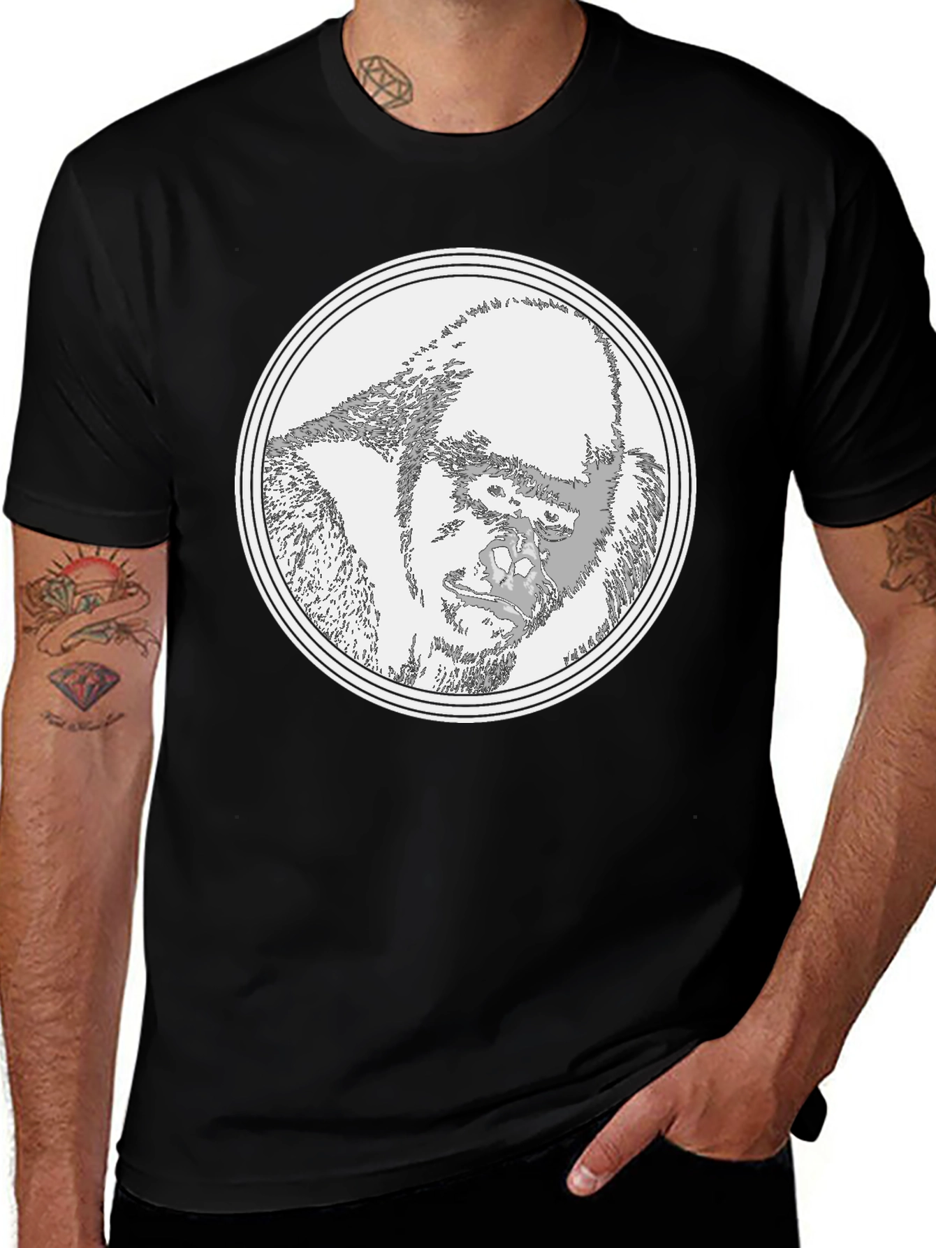Variant 18 of Gorilla Portrait Tee - Black Cotton Graphic T-Shirt