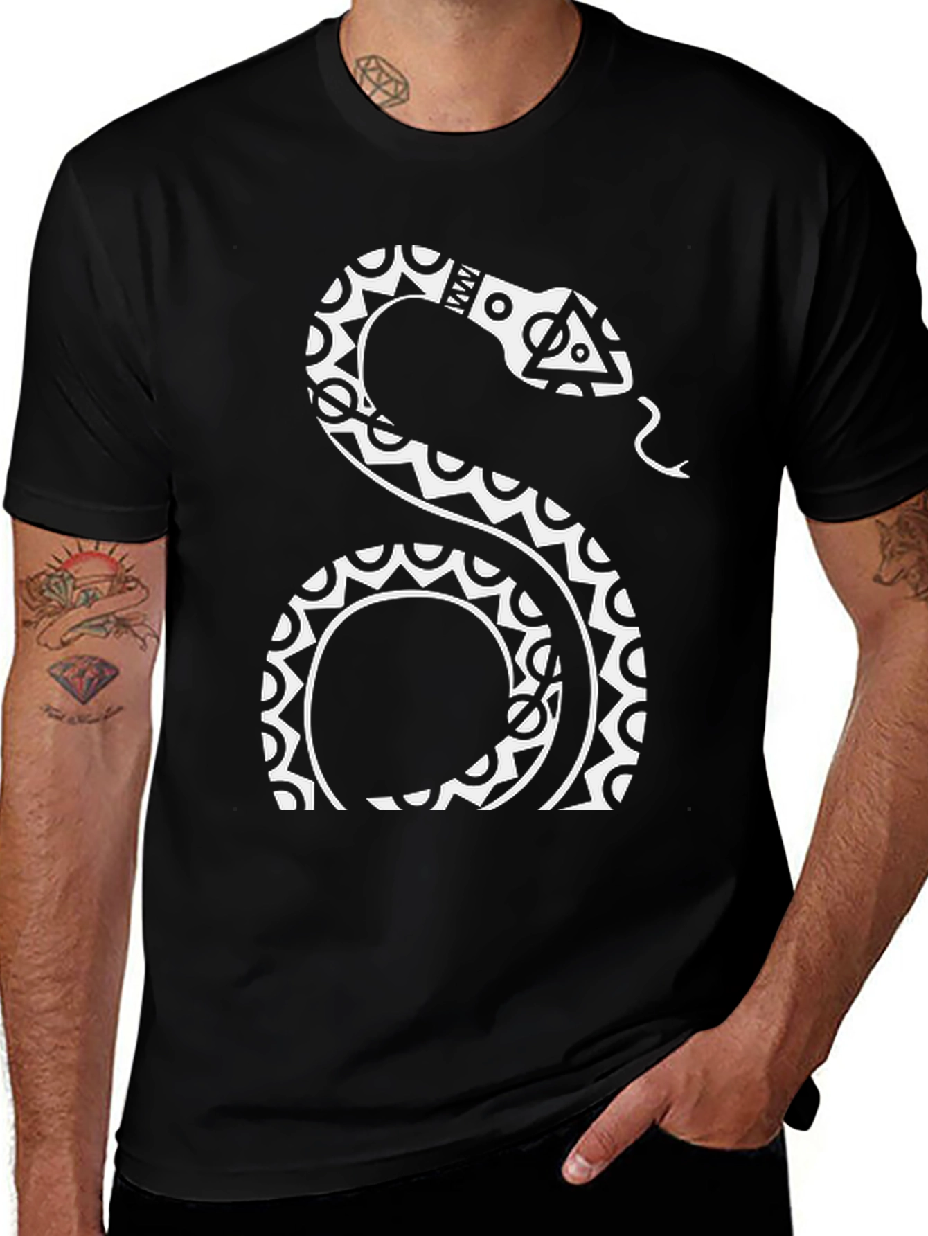 Variant 30 of Tribal Snake Graphic Tee - Black Cotton Blend T-Shirt