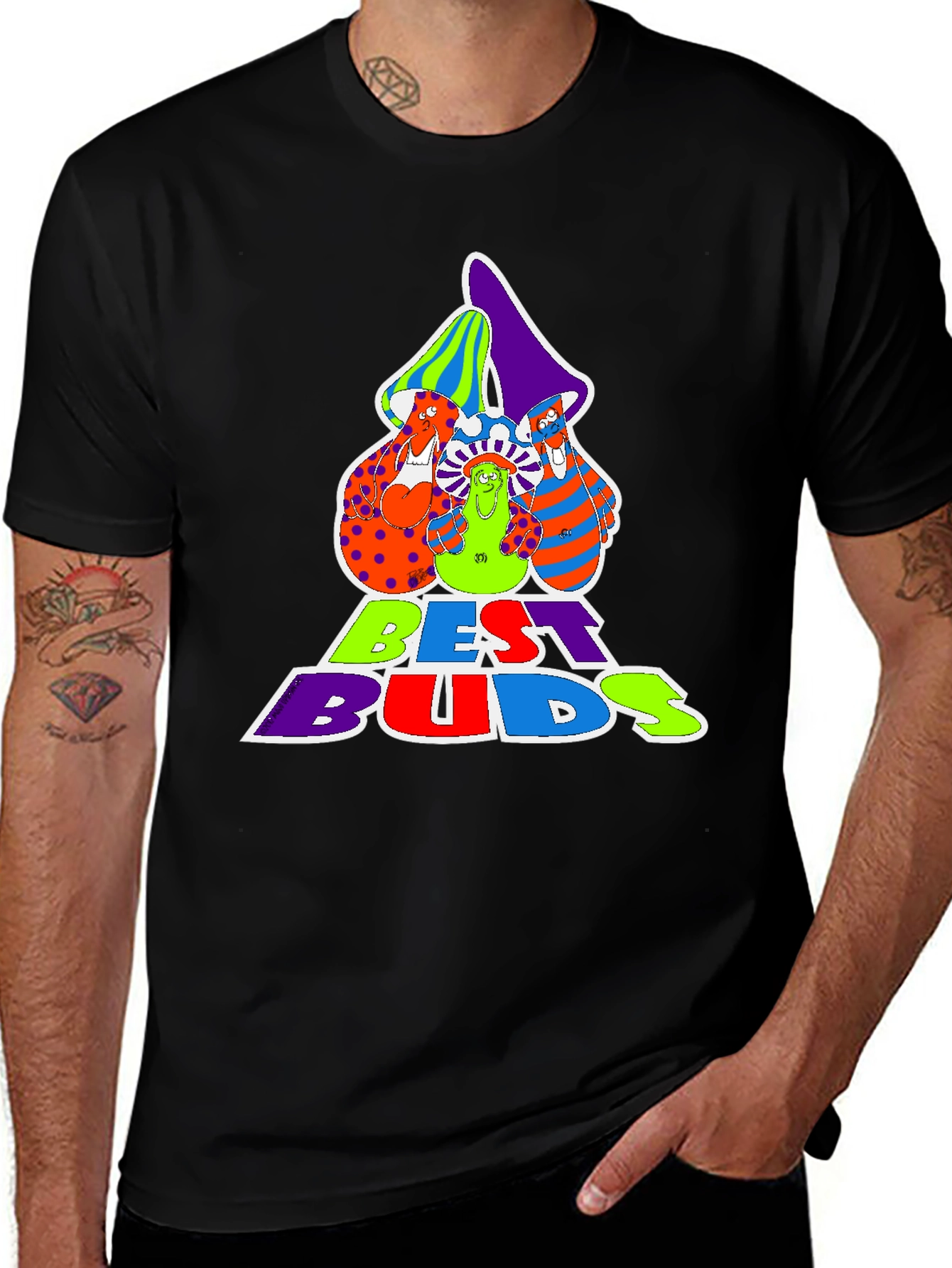 Variant 17 of Best Buds Graphic Tee - Groovy Mushroom Design