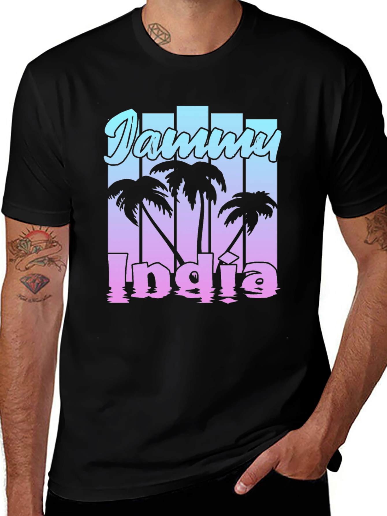 Jammu India Graphic T-Shirt - Tropical Palm Tree Design