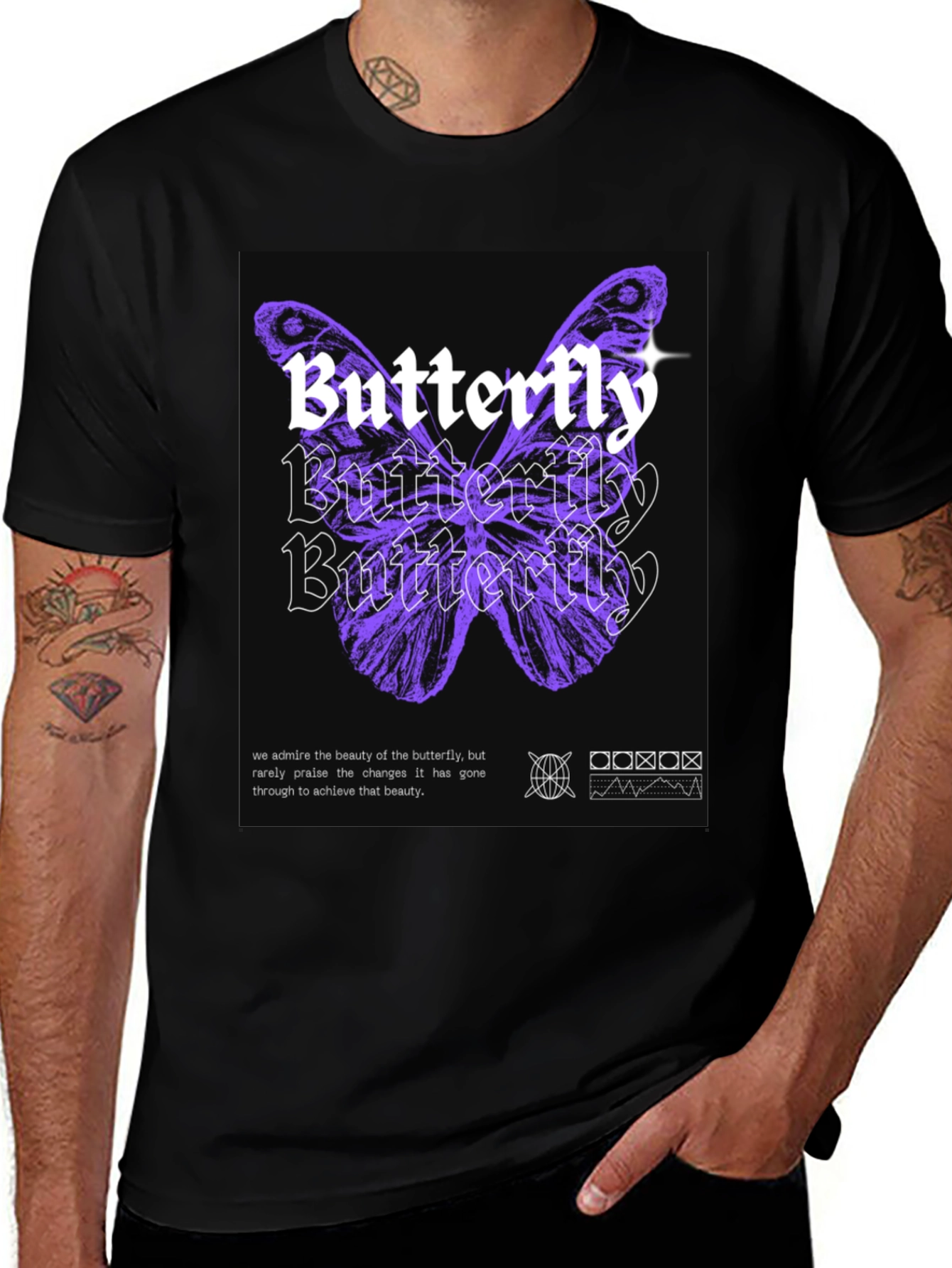 Black Butterfly Graphic Print Black T-Shirt main image
