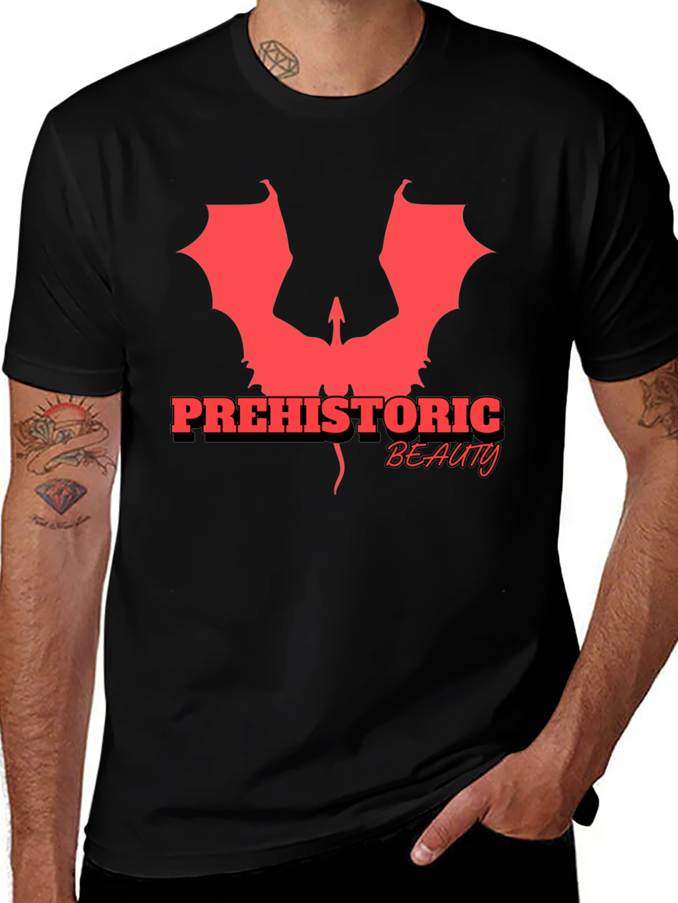 Variant 8 of Prehistoric Beauty Graphic Tee - Black Cotton T-Shirt