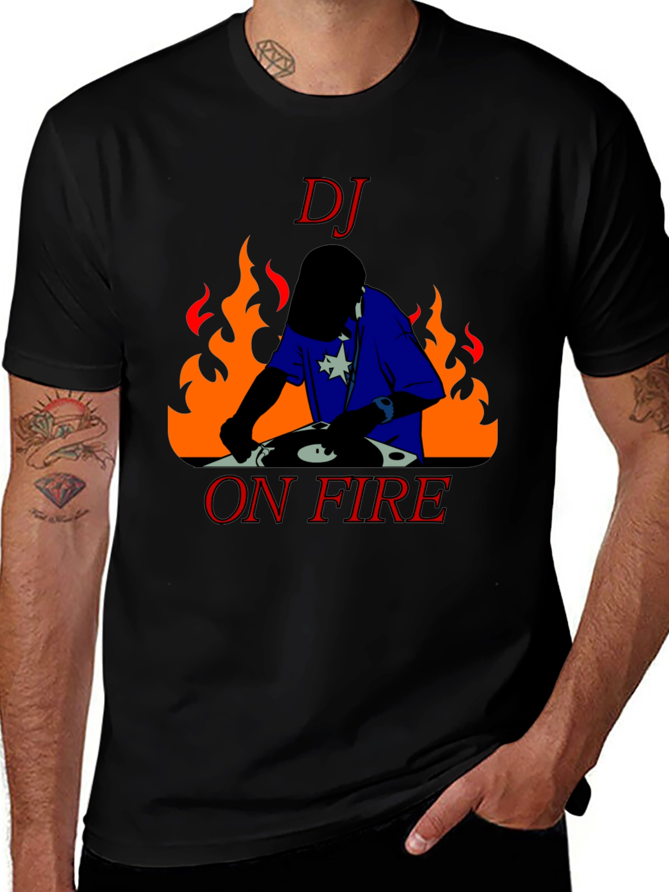 Variant 19 of DJ On Fire Graphic Tee - Black Cotton T-Shirt