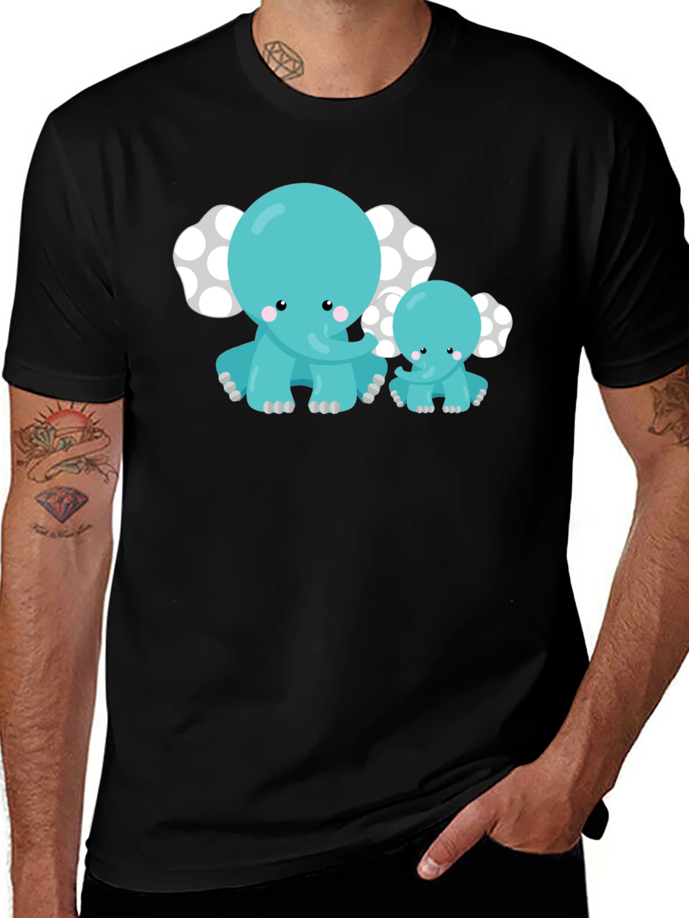 Variant 6 of Cute Elephant Family Black T-Shirt