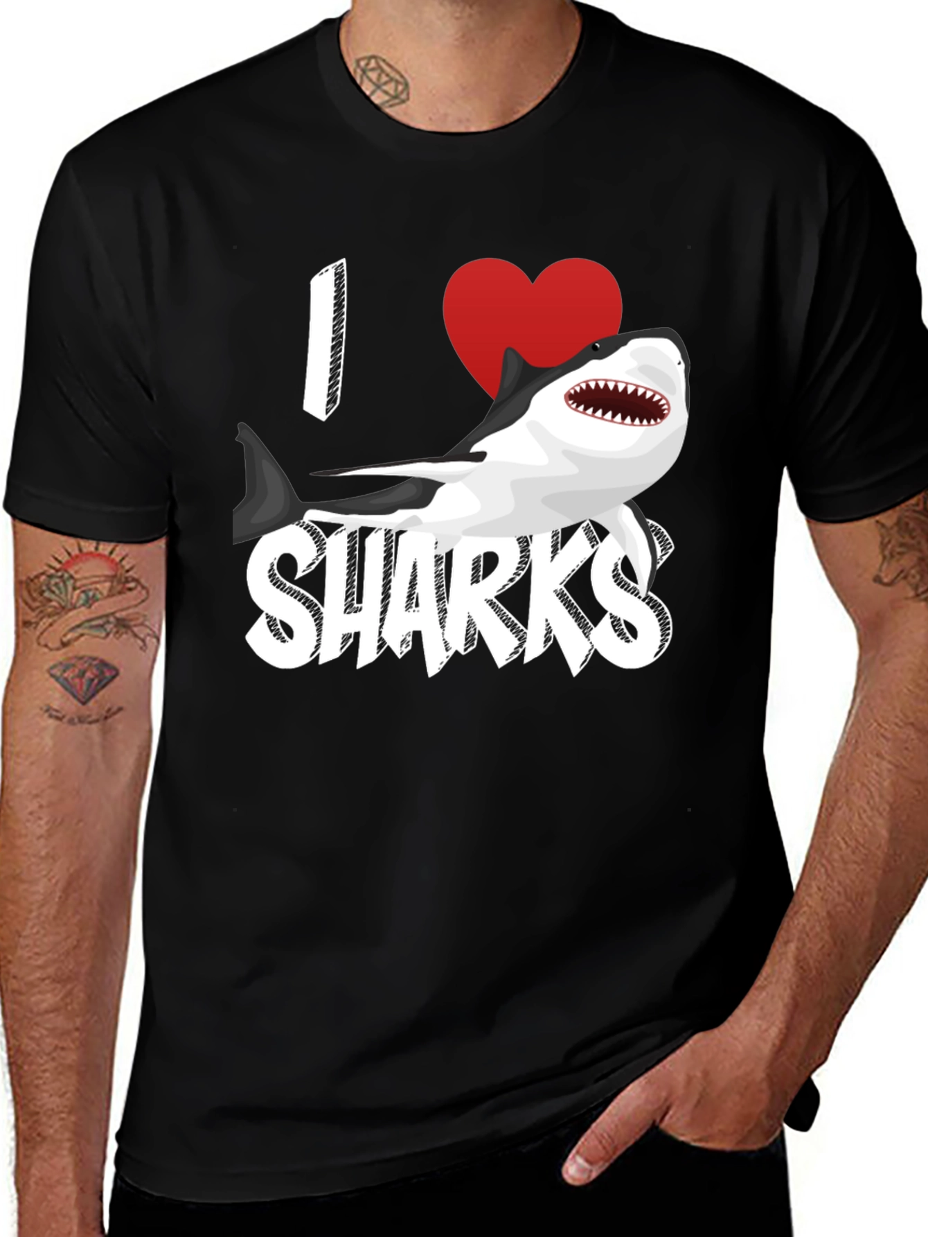 Variant 25 of I Heart Sharks Graphic Tee - Black