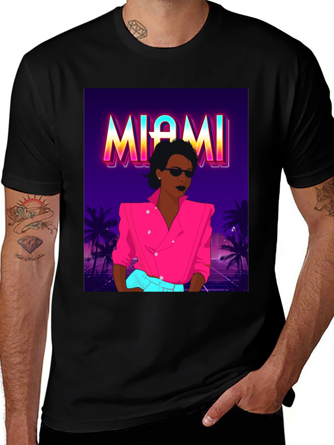 Variant 27 of Miami Vice Style Graphic T-Shirt - Retro Design