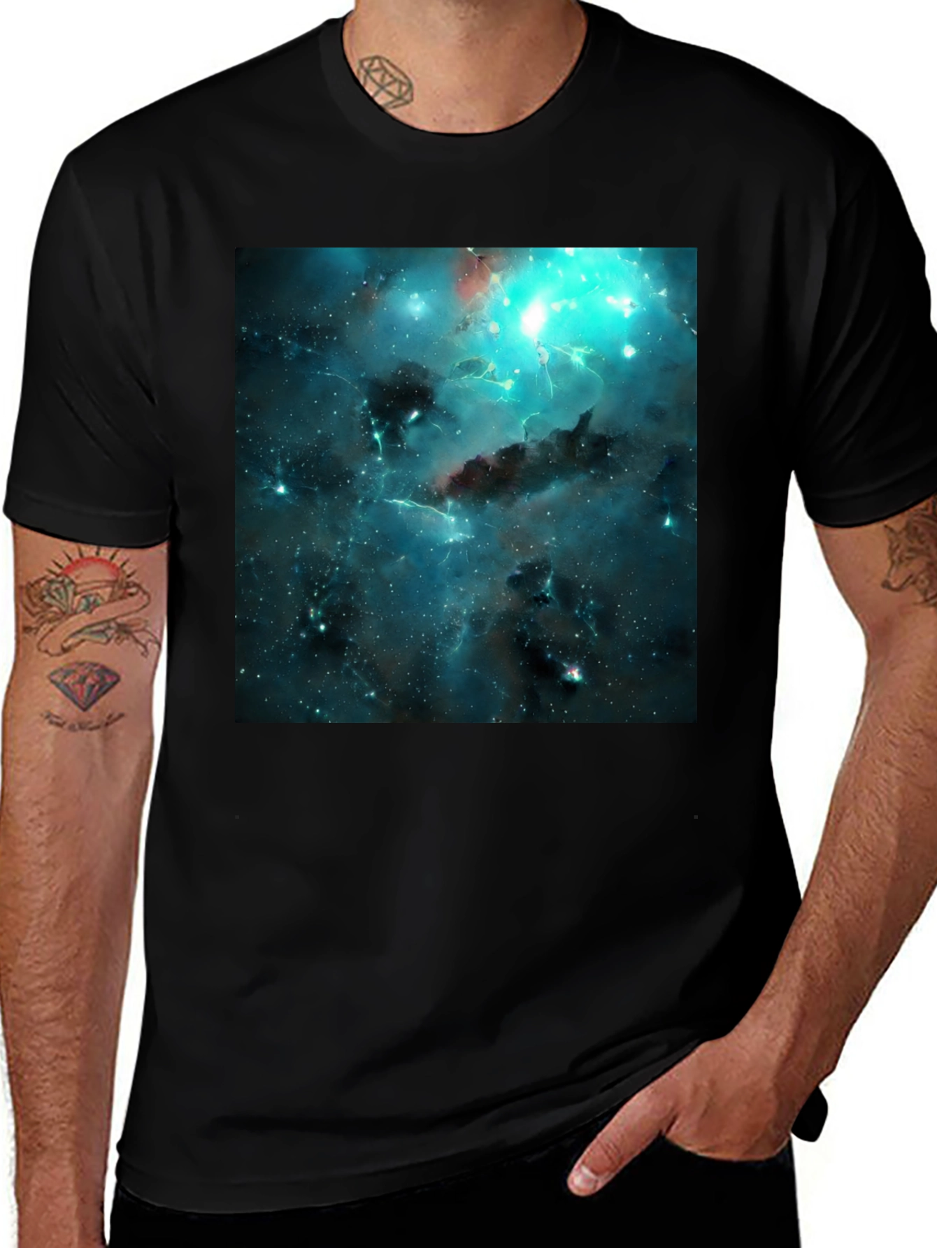 Cosmic Nebula Print Black T-Shirt