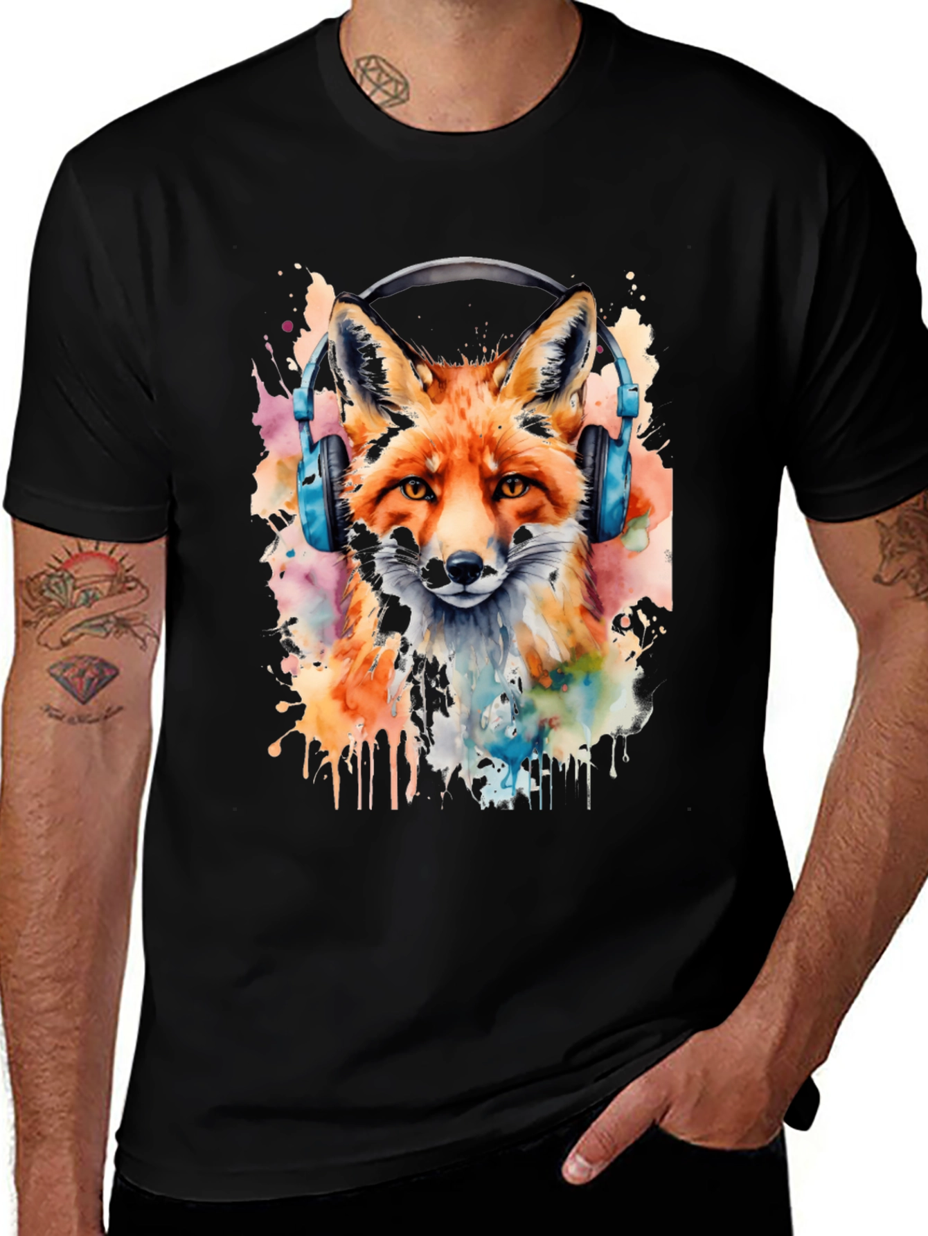 Variant 17 of Fox with Headphones Graphic Tee - Cool Animal Shirt