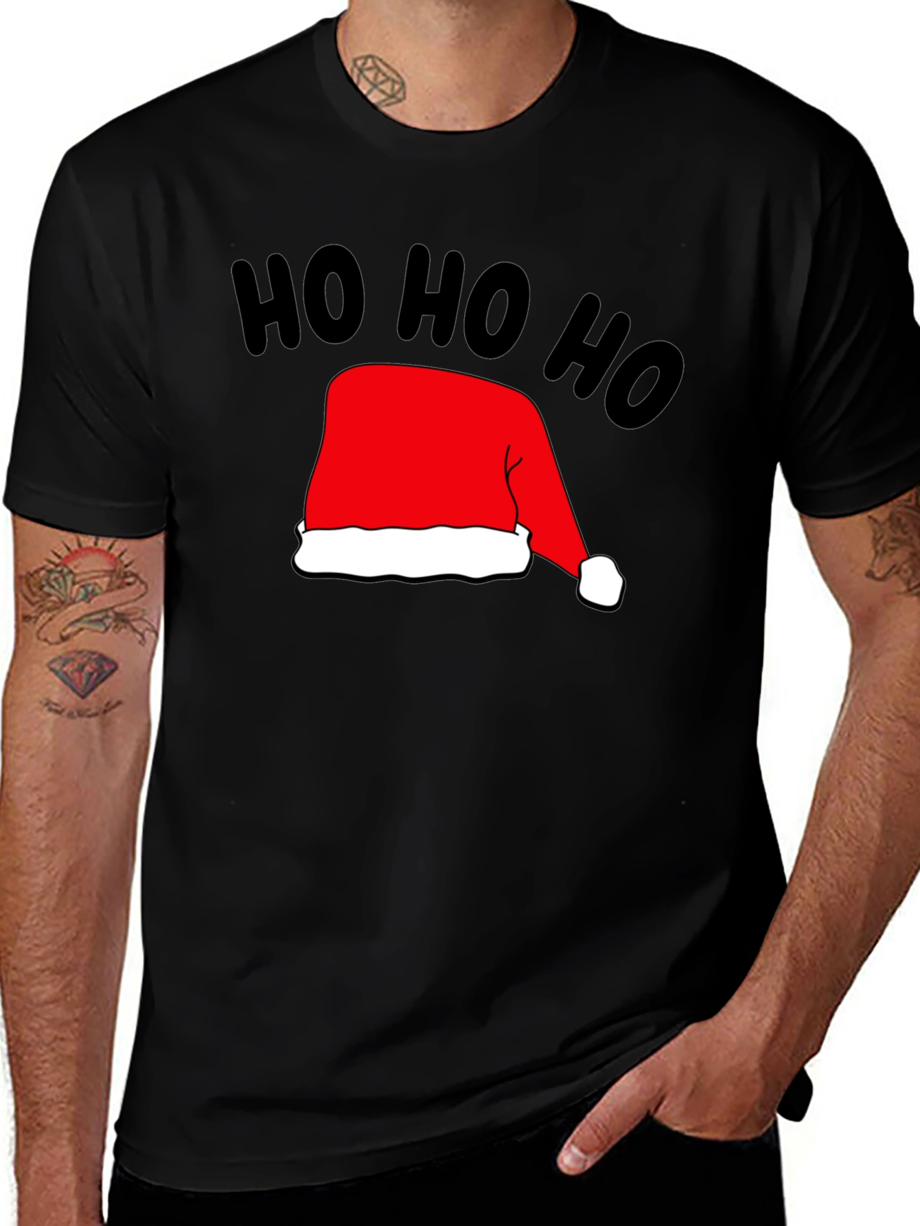 Festive Ho Ho Ho Santa Hat Black T-Shirt