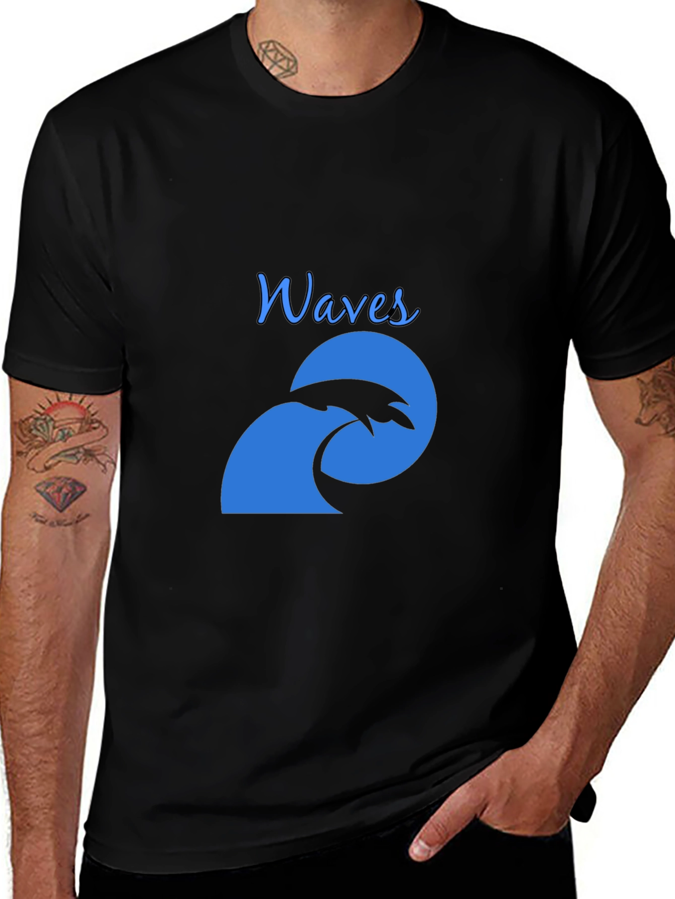 Variant 29 of Waves Graphic Tee - Black Cotton T-Shirt