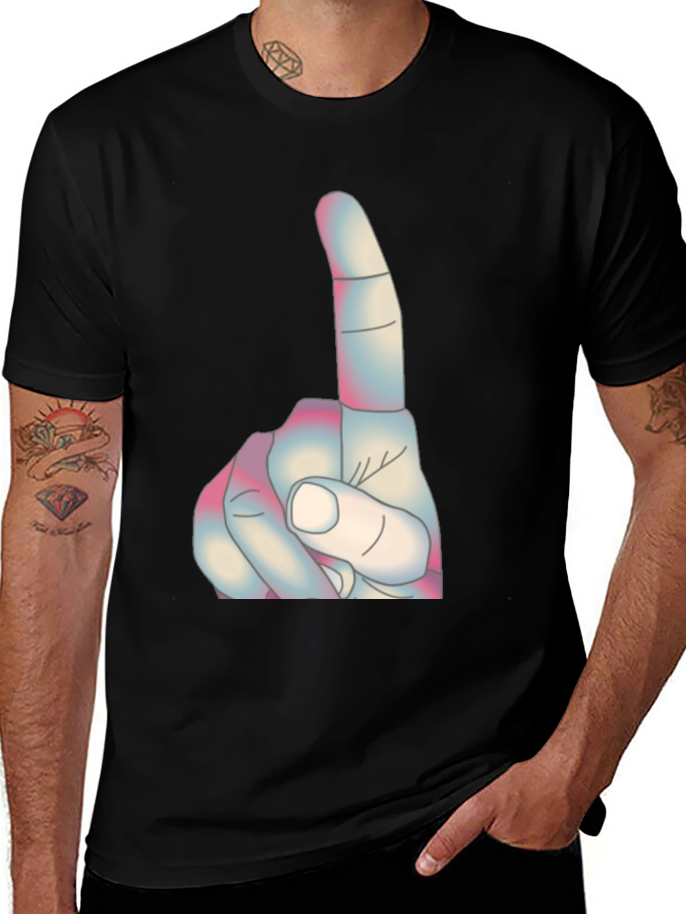 Variant 21 of Novelty Finger Pointing Graphic Tee - Casual Black T-Shirt
