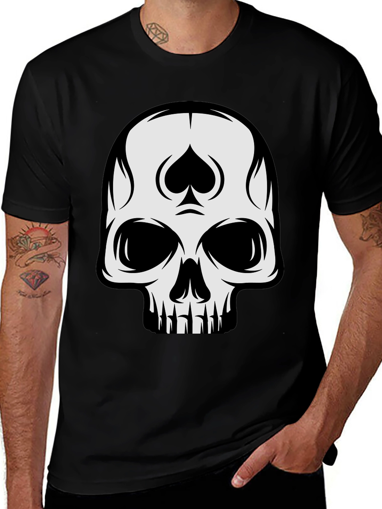 Black Skull Spade Graphic Black T-Shirt main image