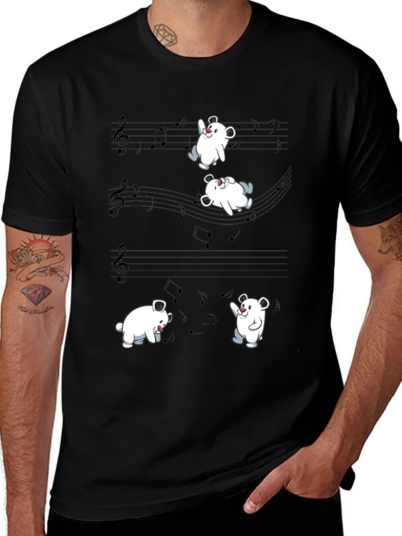 Variant 27 of Musical Bear Graphic Black Tee Shirt