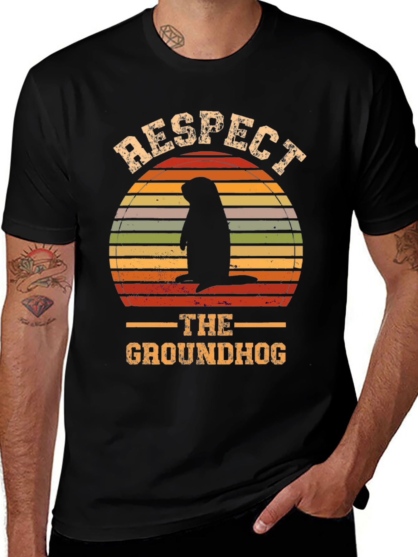 Variant 11 of Respect The Groundhog T-Shirt Vintage Style Graphic Tee