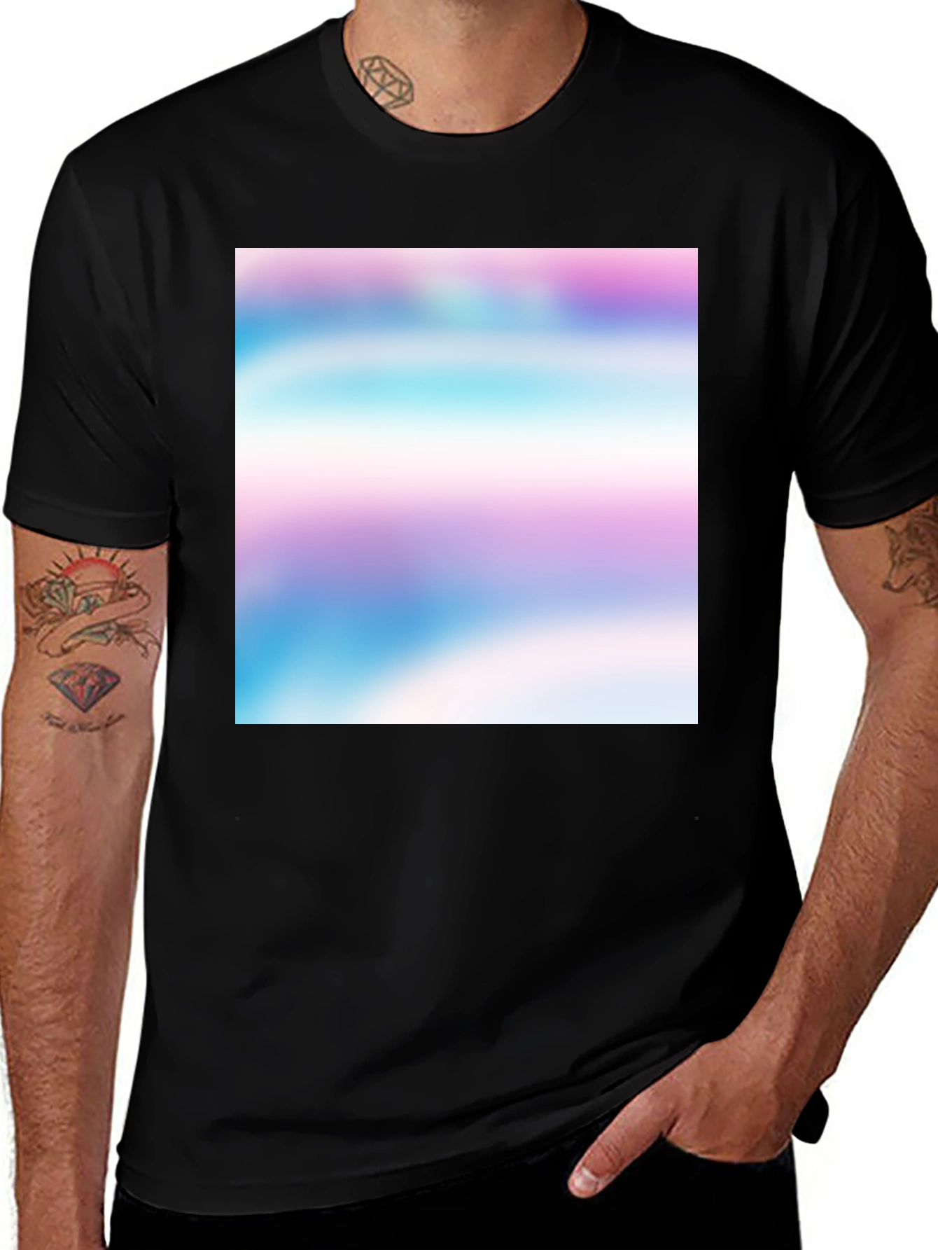 Variant 14 of Black T-Shirt with Abstract Pastel Design