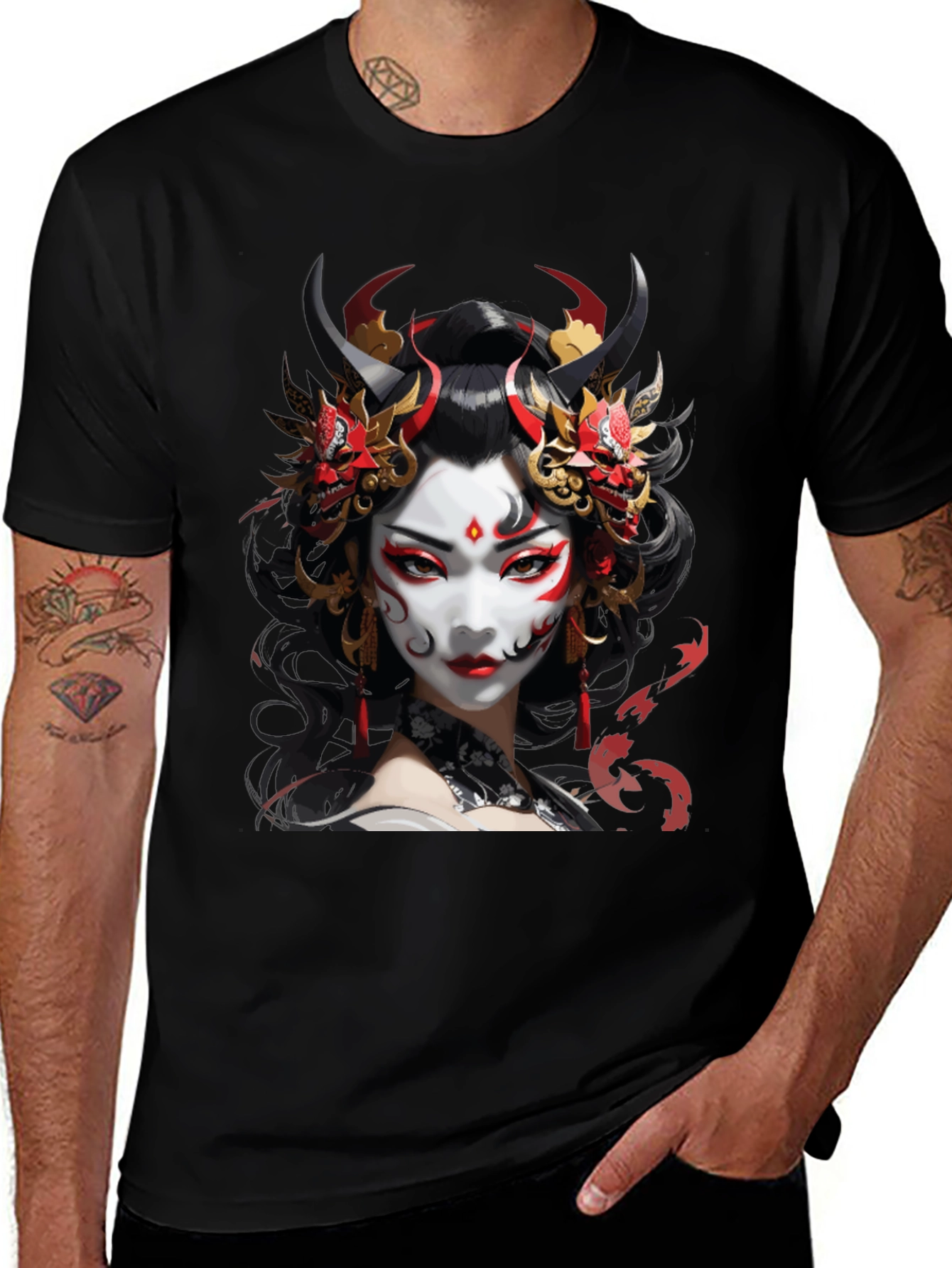 Japanese Oni Mask T-Shirt - Unique Demon Art Design