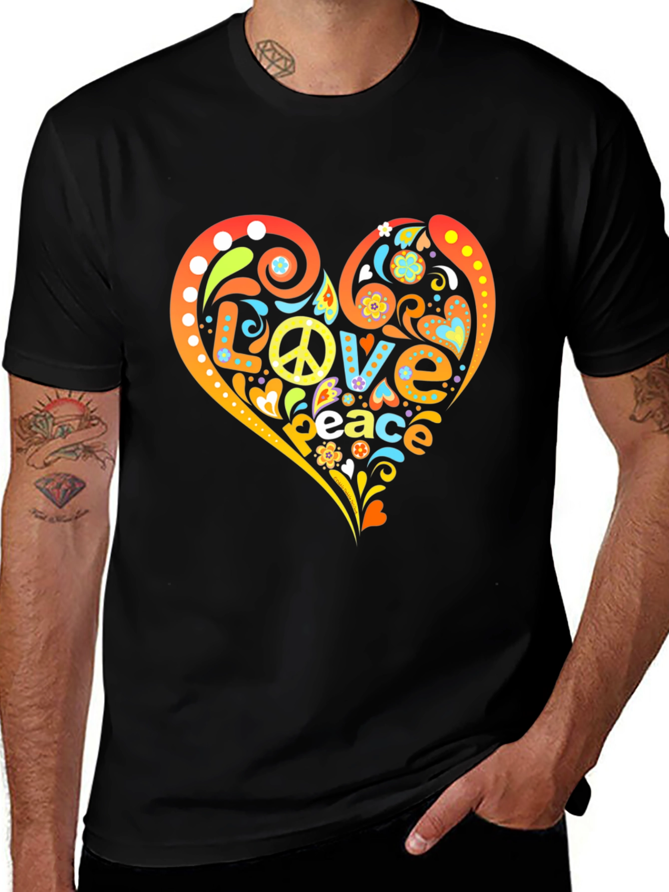 Love Peace T-Shirt - Retro Heart Design