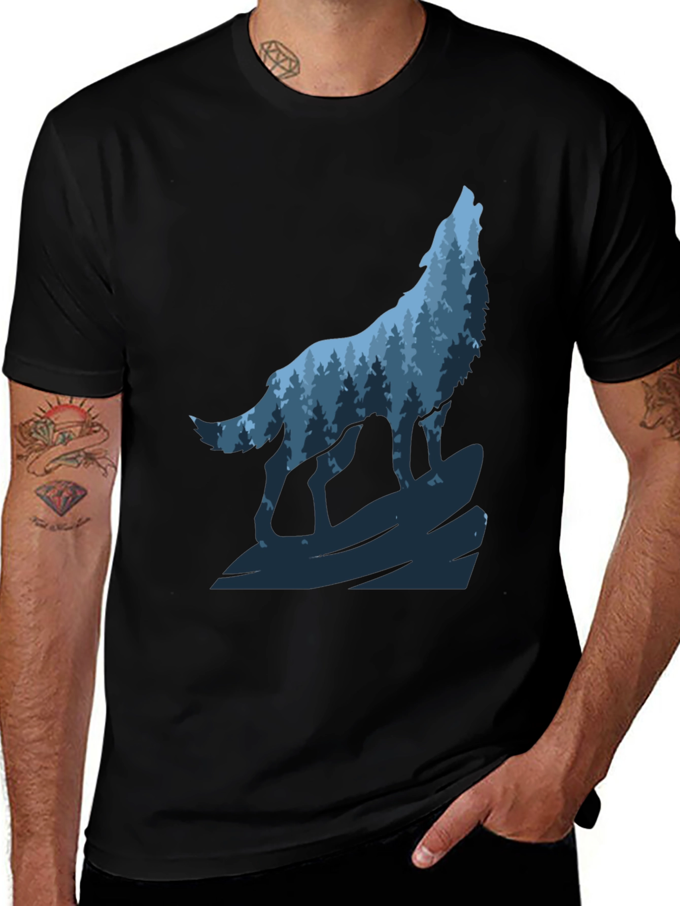 Variant 24 of Wolf Howling Forest Graphic Tee - Black