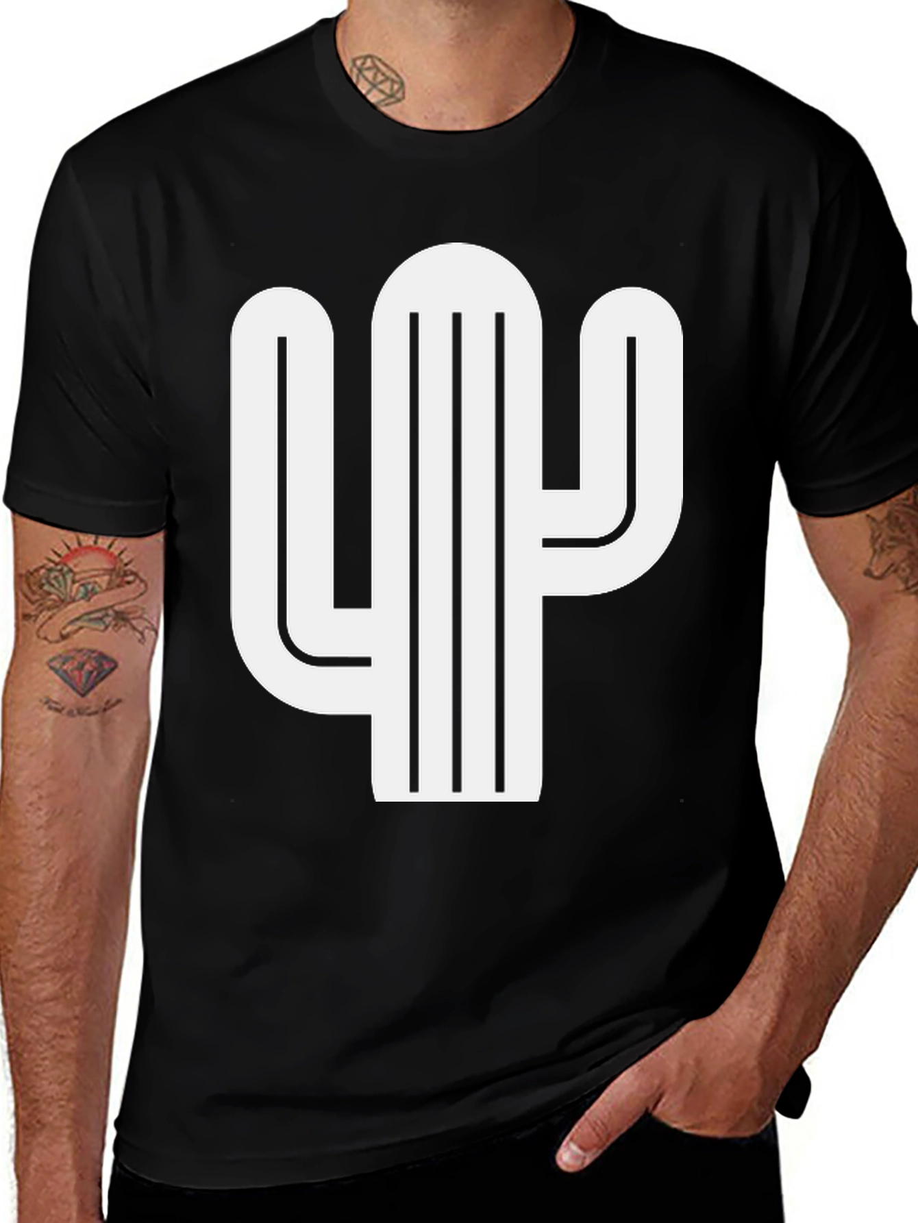 Variant 24 of Minimalist Cactus Graphic Tee - Black