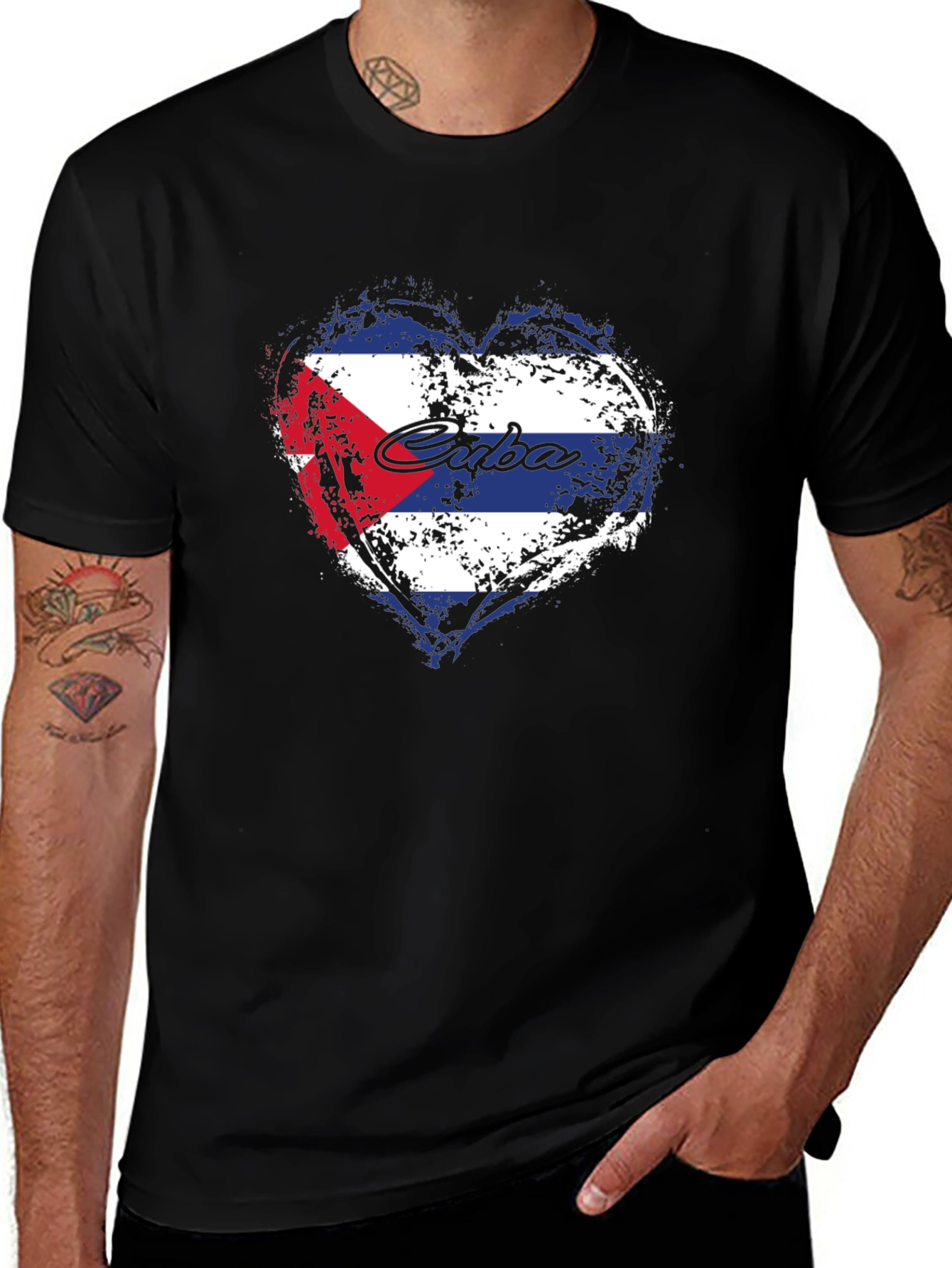 Variant 14 of Cuba Flag Heart Graphic T-Shirt - Black