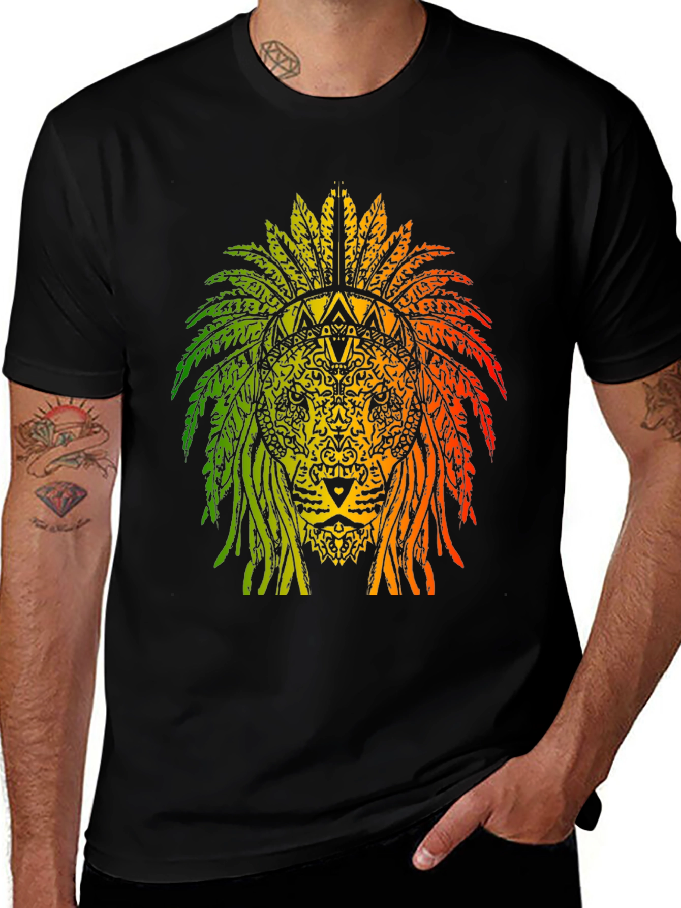Variant 8 of Rasta Lion Headdress Graphic T-Shirt