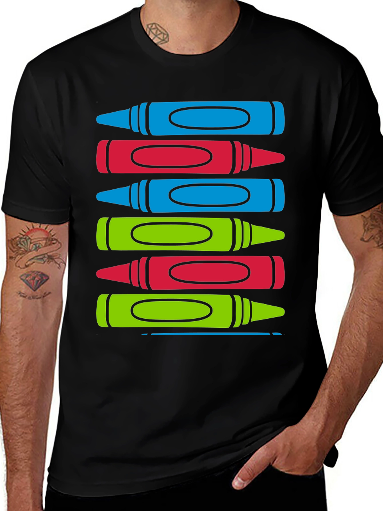 Variant 5 of Colorful Crayon Stack Graphic Tee