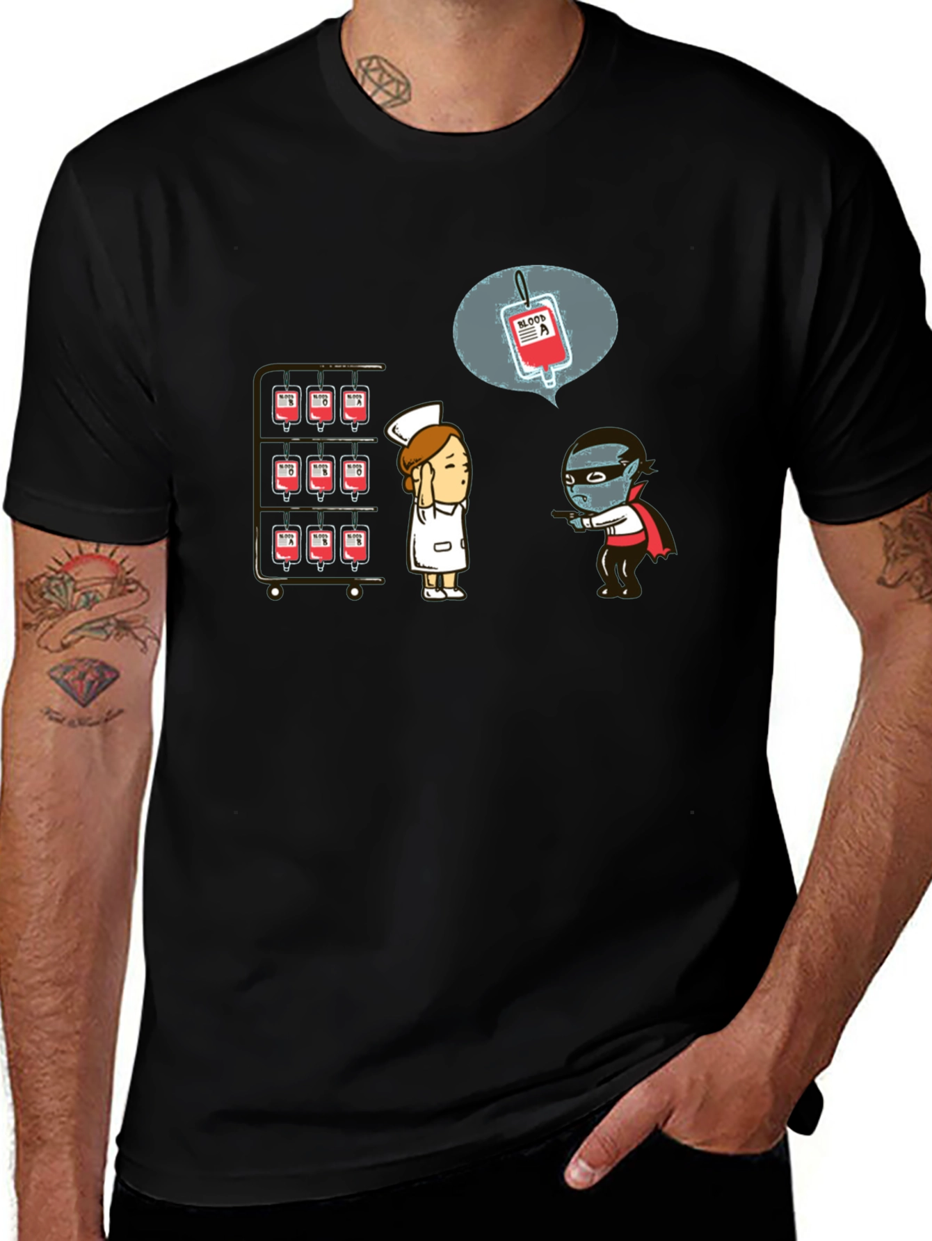 Variant 11 of Blood Type Vampire Humor Black T-Shirt