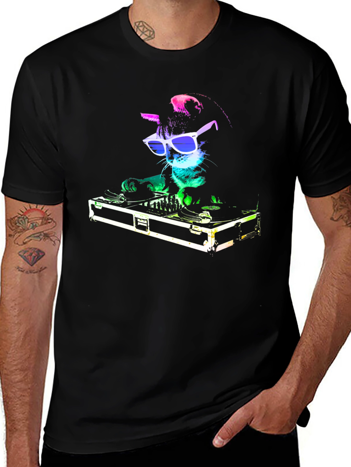 Variant 27 of DJ Cat Graphic Tee - Cool Black T-Shirt