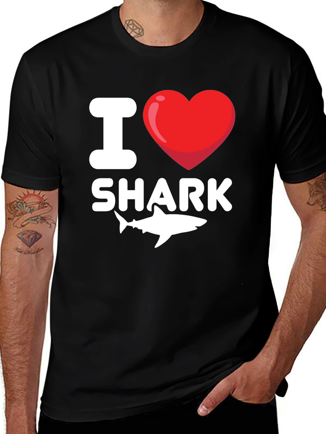 Variant 25 of I Heart Shark T-Shirt - Black Cotton Tee