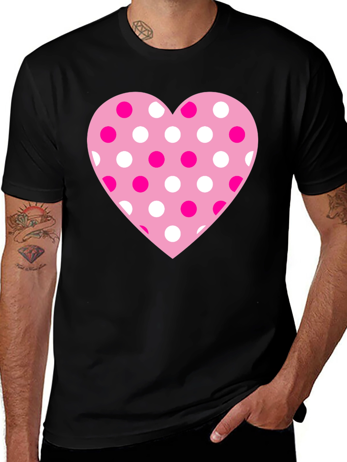 Variant 15 of Heart Polka Dot Graphic Tee - Black