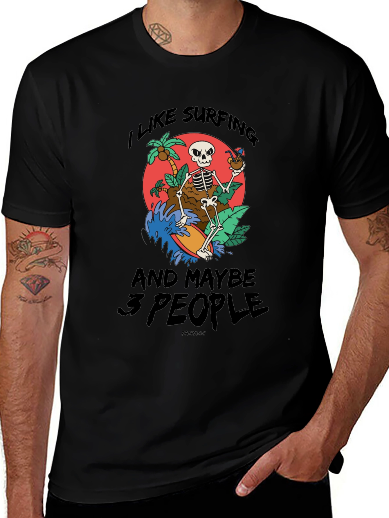 Variant 11 of Surfing Skeleton Graphic Tee