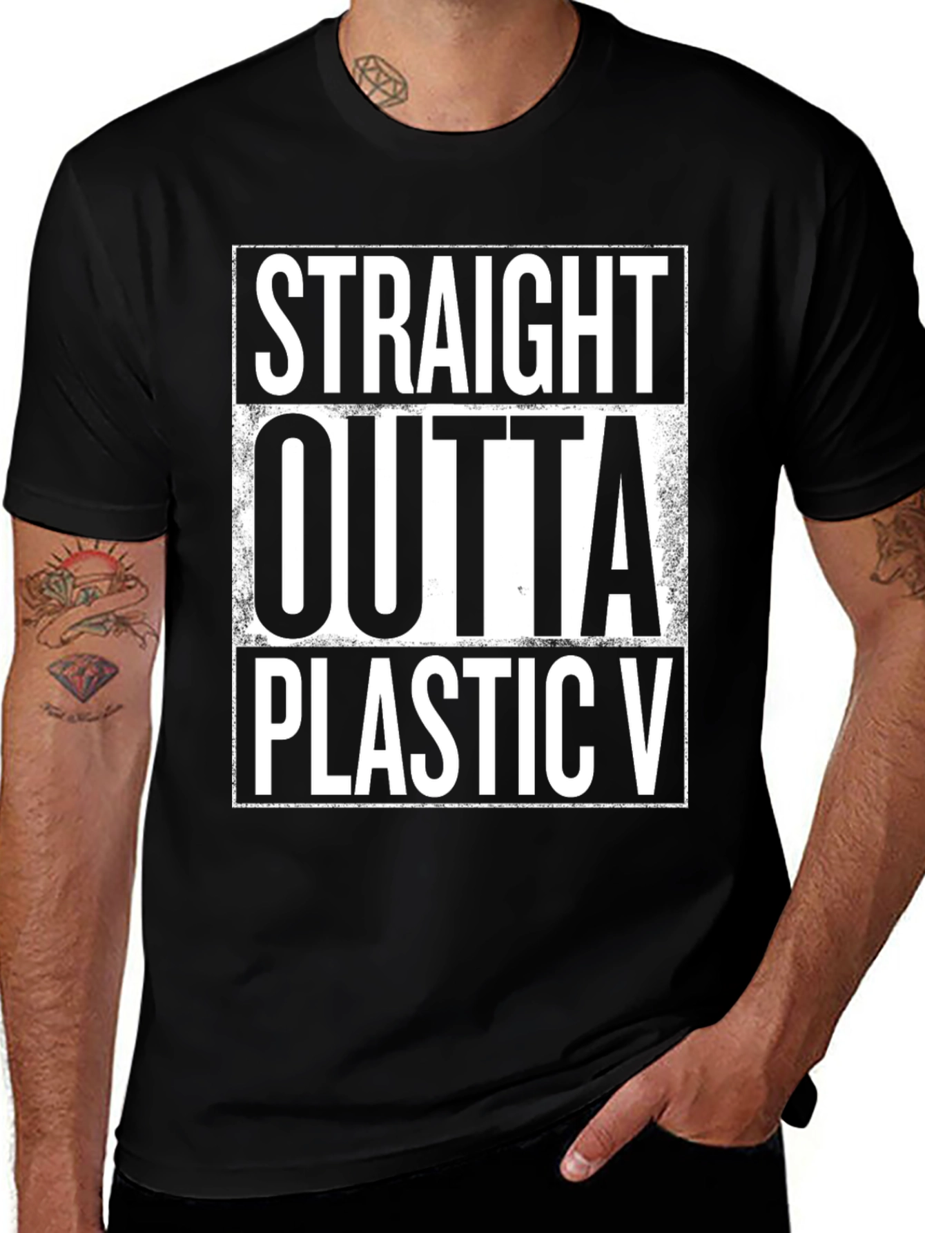 Variant 28 of Straight Outta Plastic V Black Graphic Tee