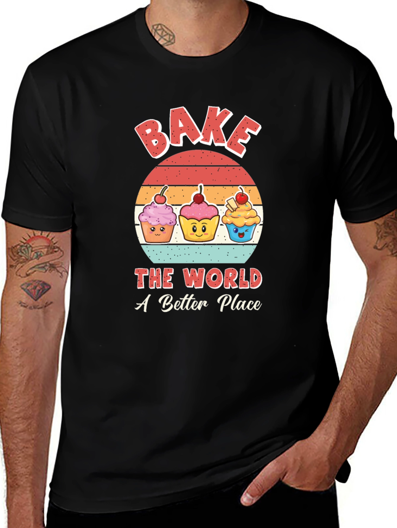 Variant 2 of Bake the World T-Shirt Cute Cupcake Graphic Tee