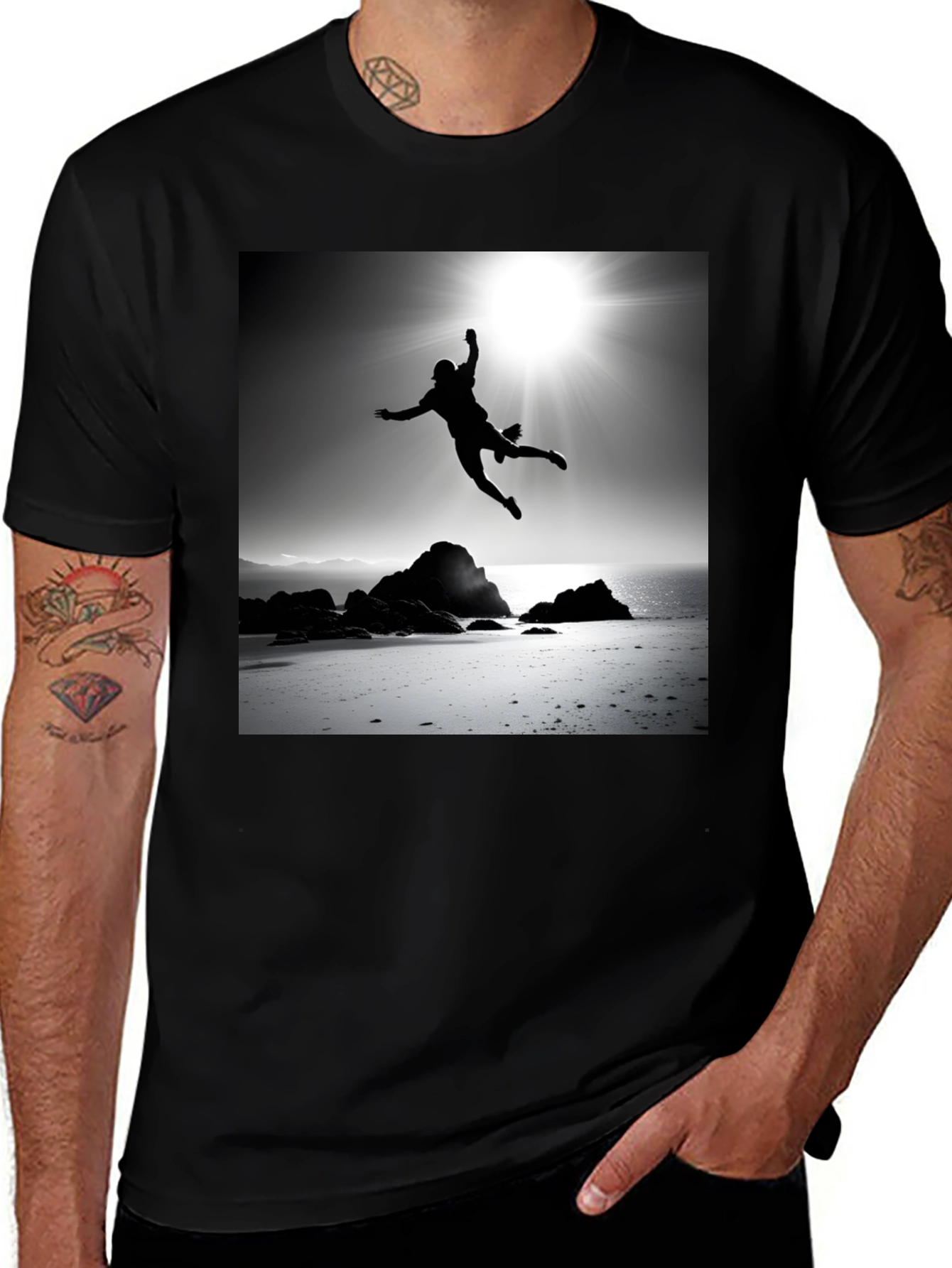 Variant 10 of Silhouette Jump T-Shirt - Black Crew Neck Cotton Tee