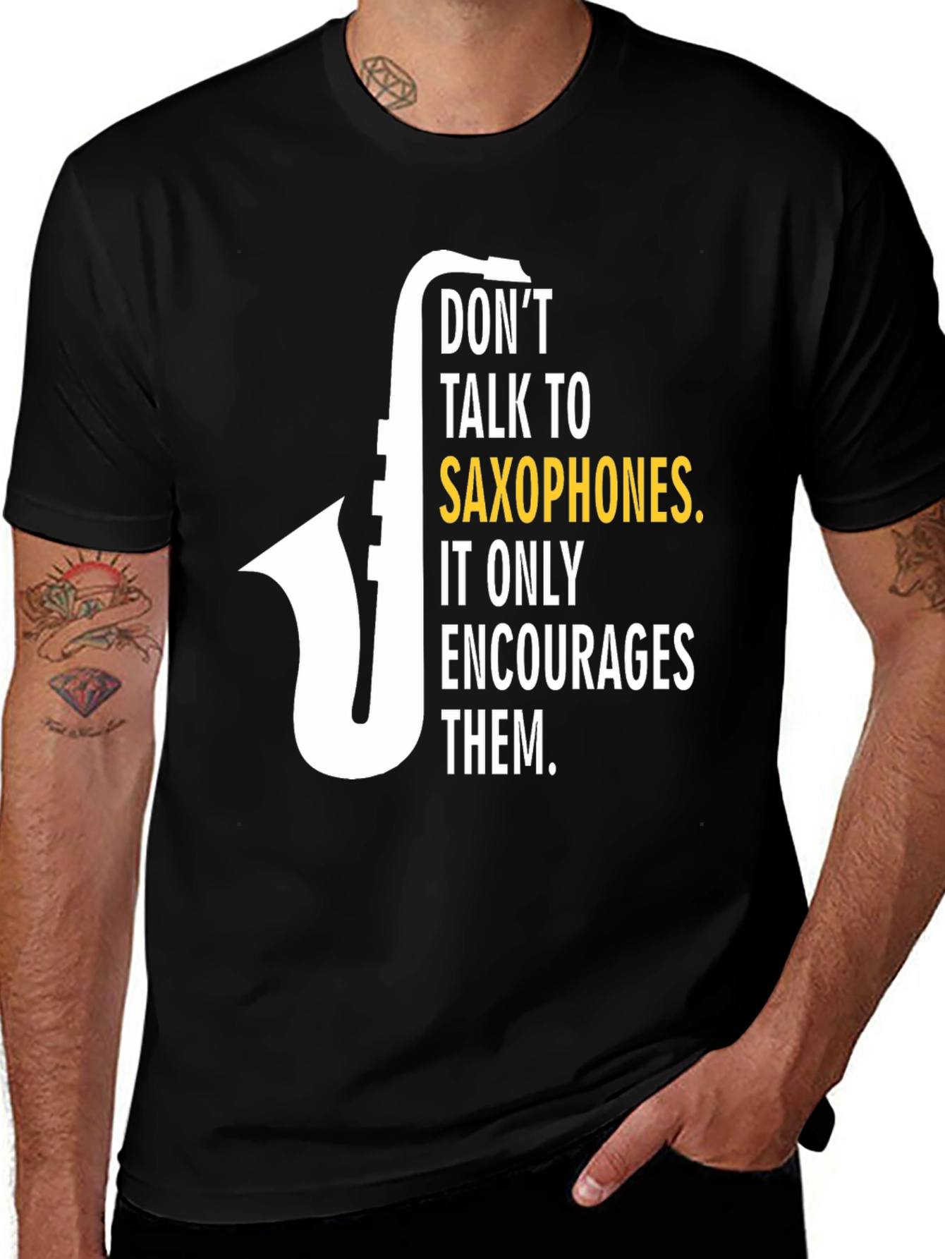 Variant 28 of Saxophone Humor T-Shirt: Don't Talk to Saxophones!