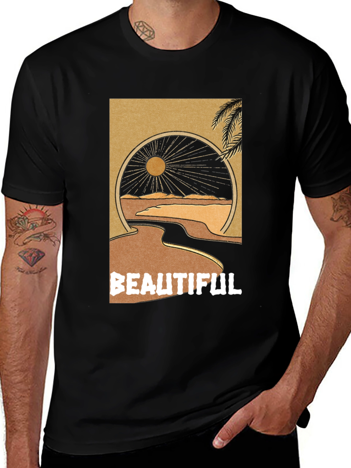 Black Beautiful Desert Graphic Tee - Men's Black T-Shirt main image