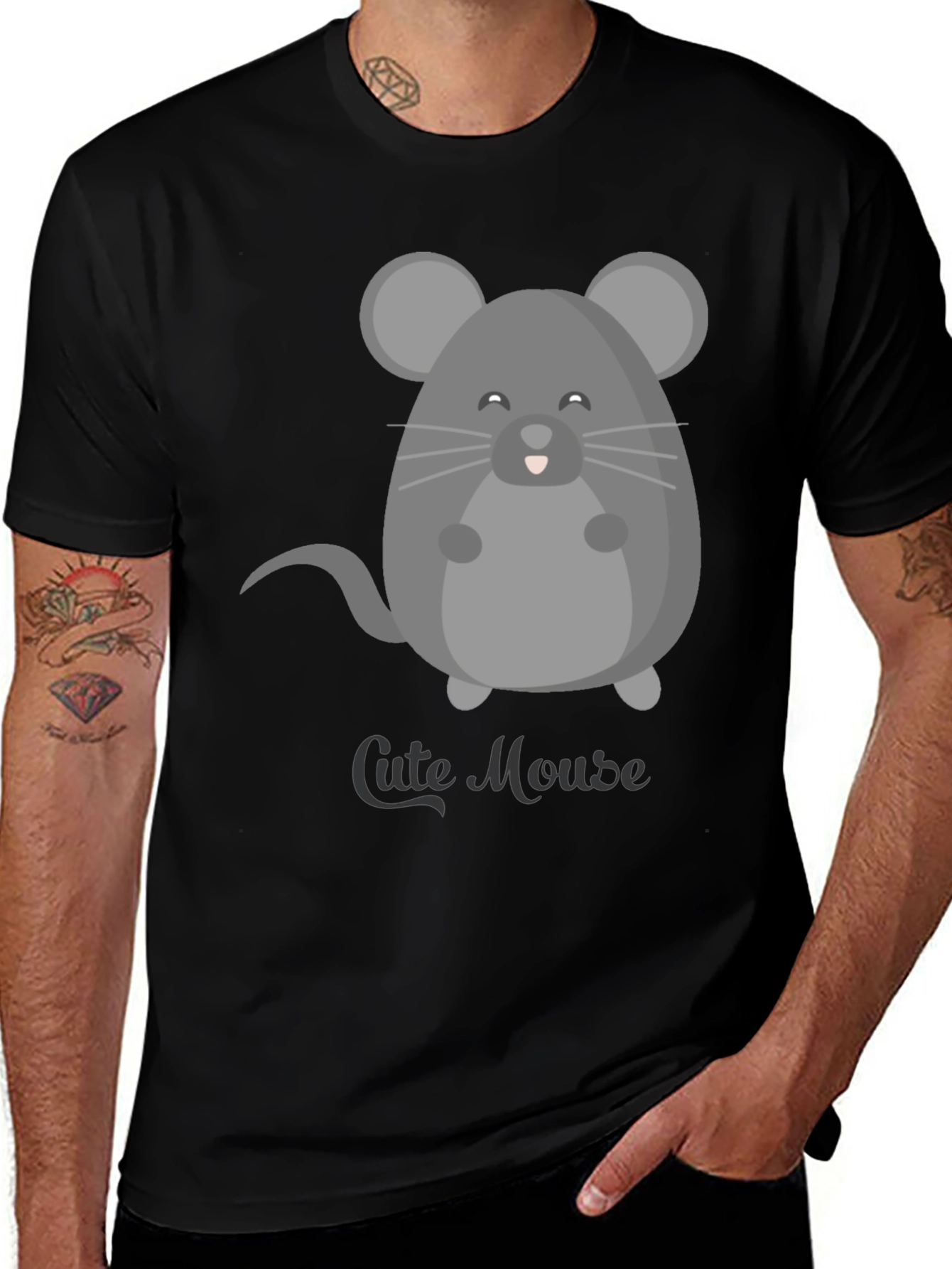 Variant 30 of Cute Mouse Graphic Tee - Men's Black T-Shirt