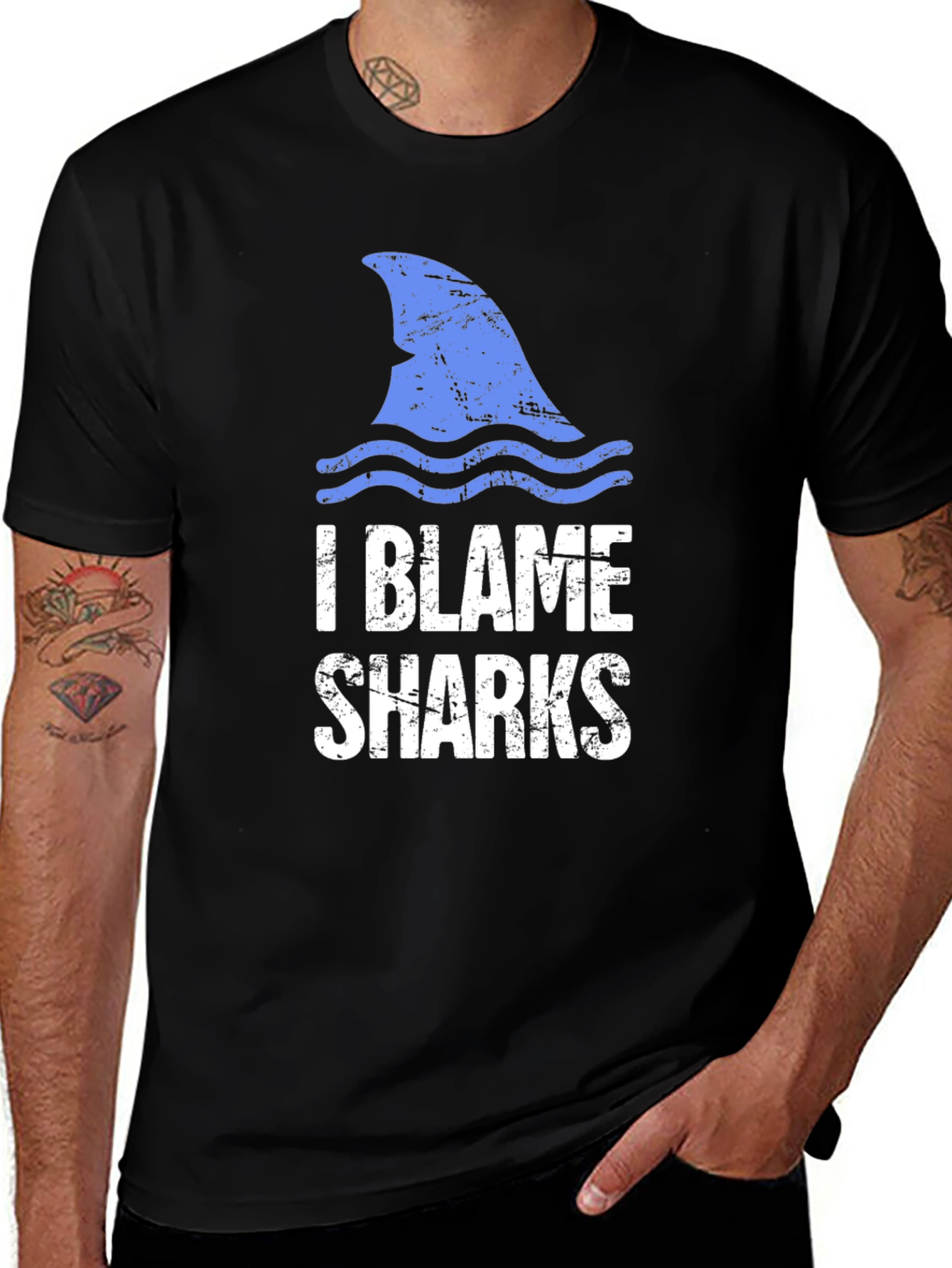 Variant 16 of I Blame Sharks Graphic Tee - Black Cotton T-Shirt