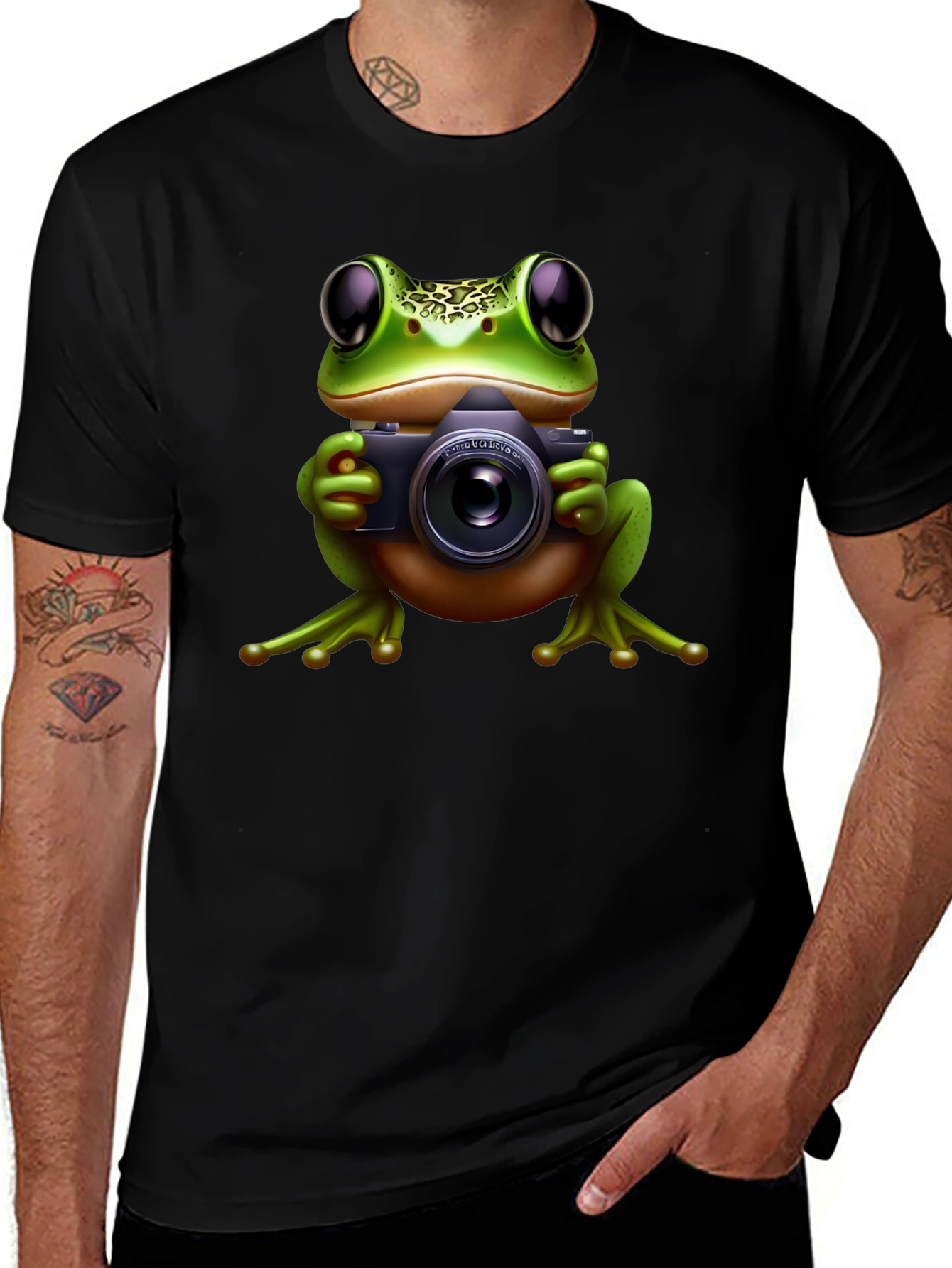 Frog Photographer Black T-Shirt