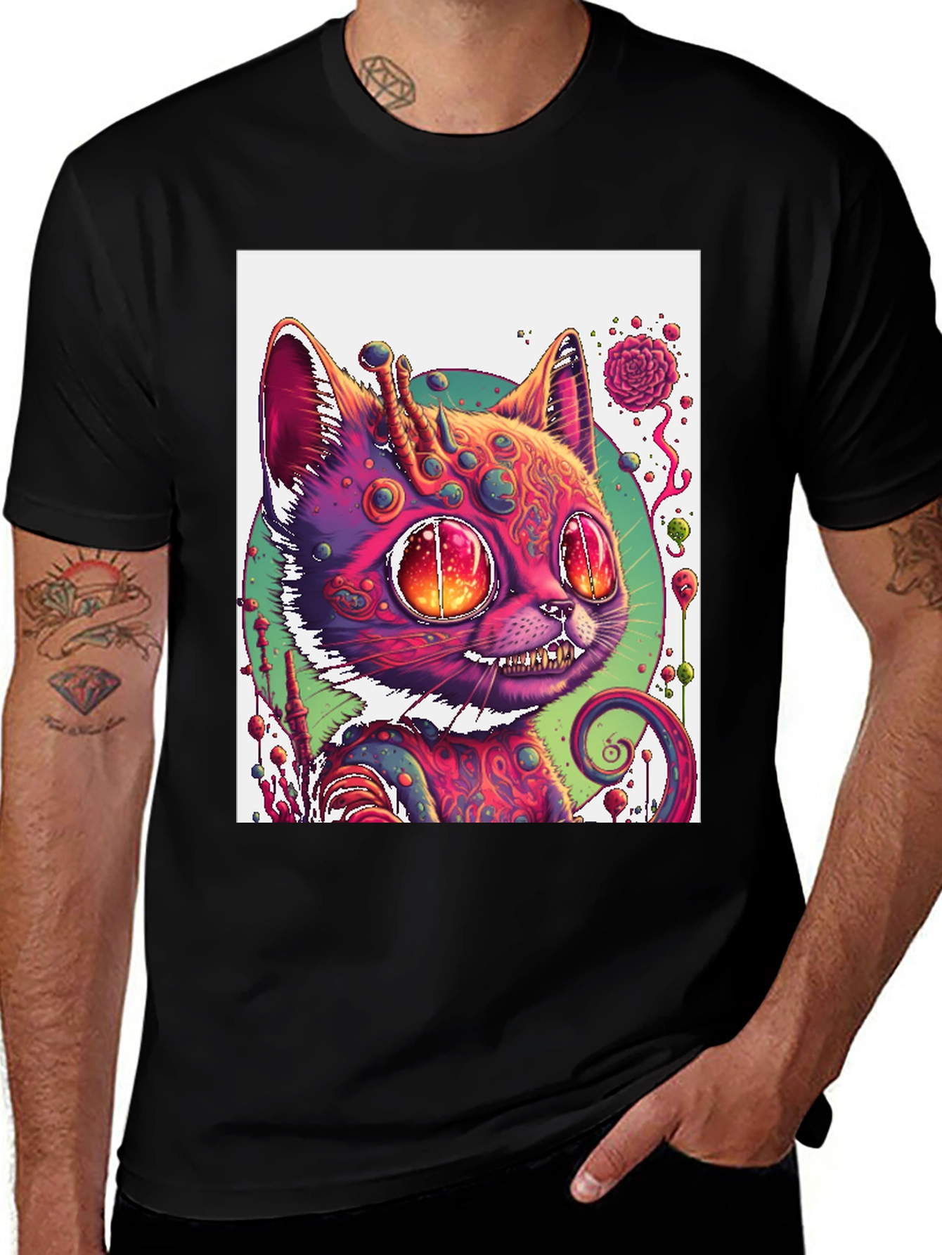 Variant 13 of Psychedelic Alien Cat Graphic Tee
