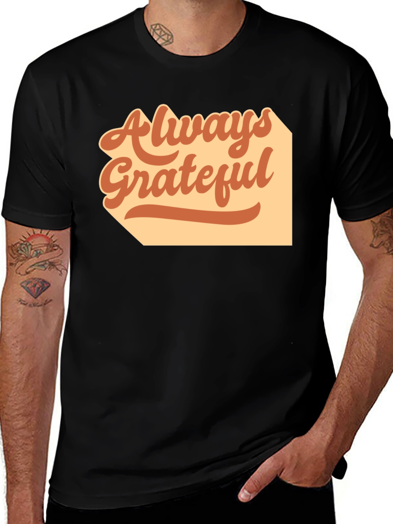 Variant 22 of Always Grateful Graphic Tee - Casual Black T-Shirt