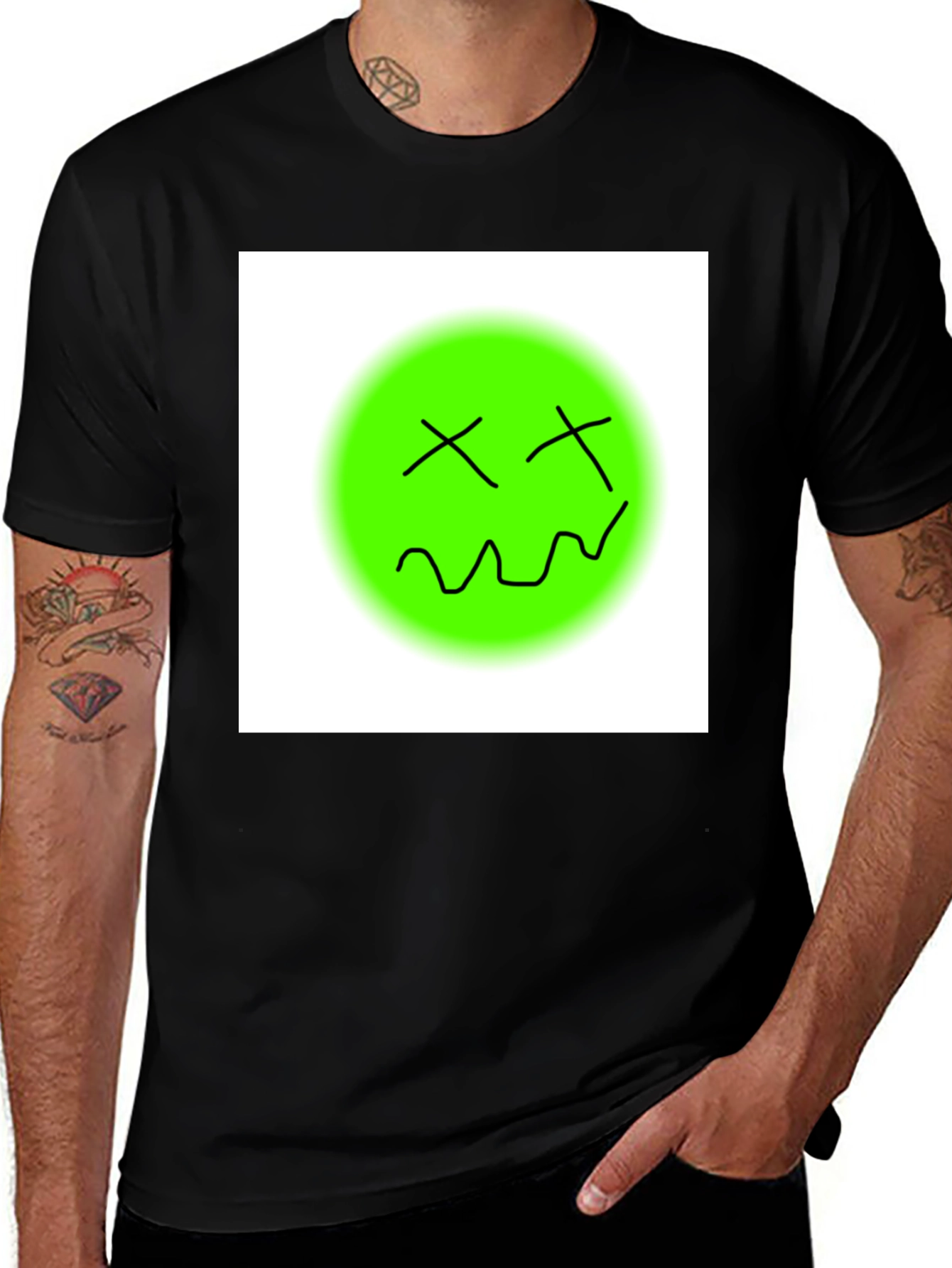 Variant 11 of Unique Graphic Tee - Green Smiley Face T-Shirt
