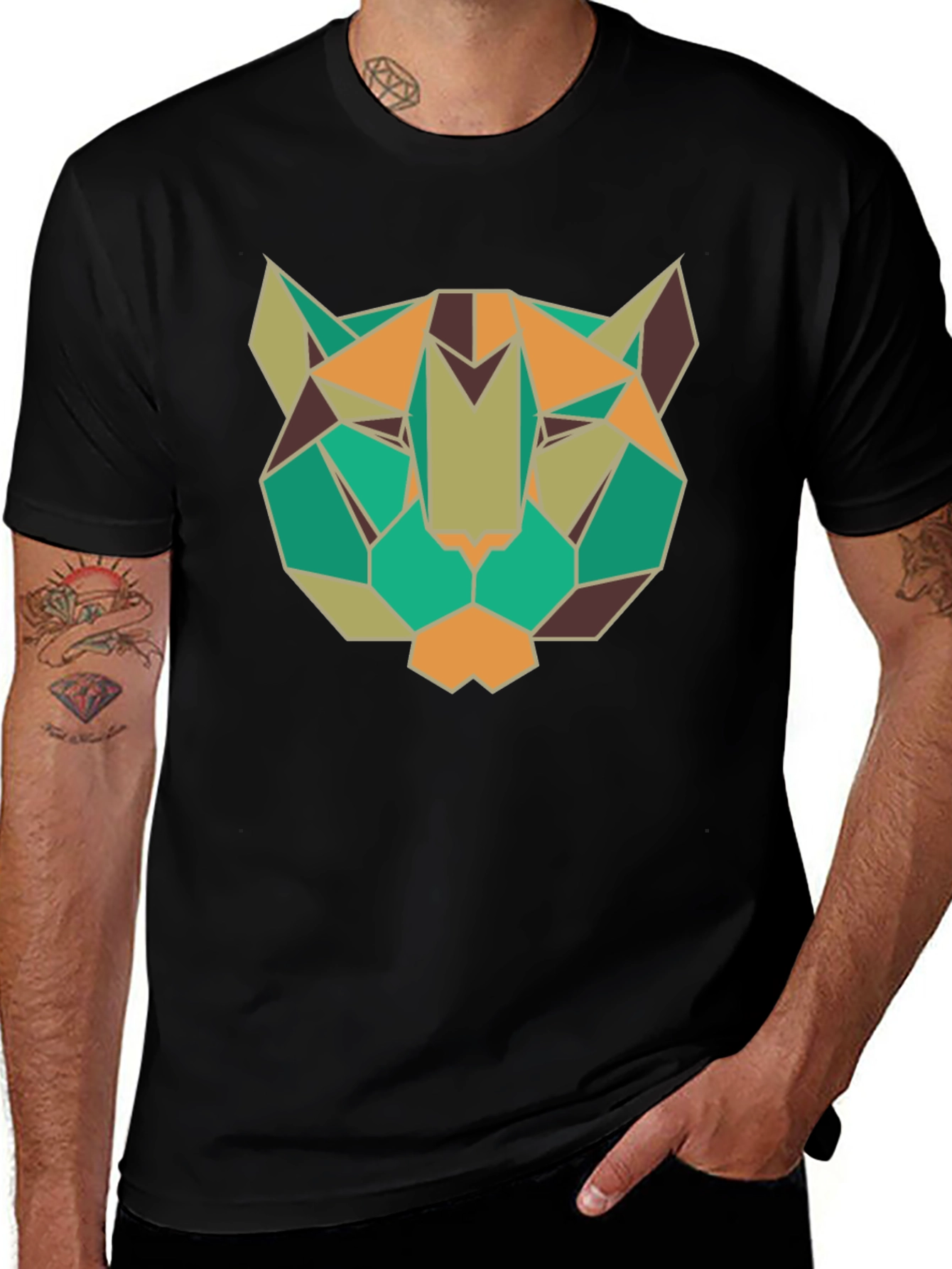 Variant 24 of Geometric Jaguar Graphic Tee - Men's Black T-Shirt