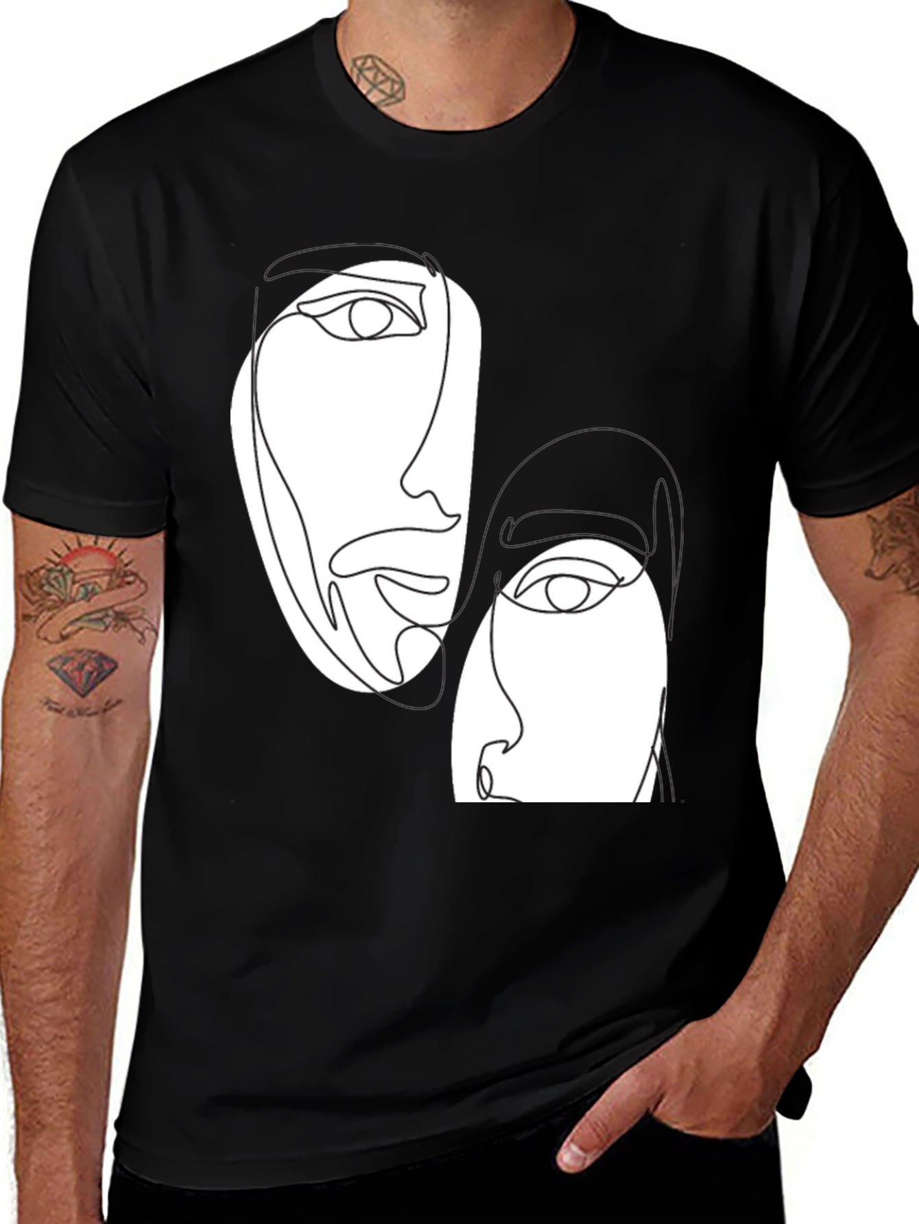 Variant 23 of Abstract Face Line Art Black T-Shirt