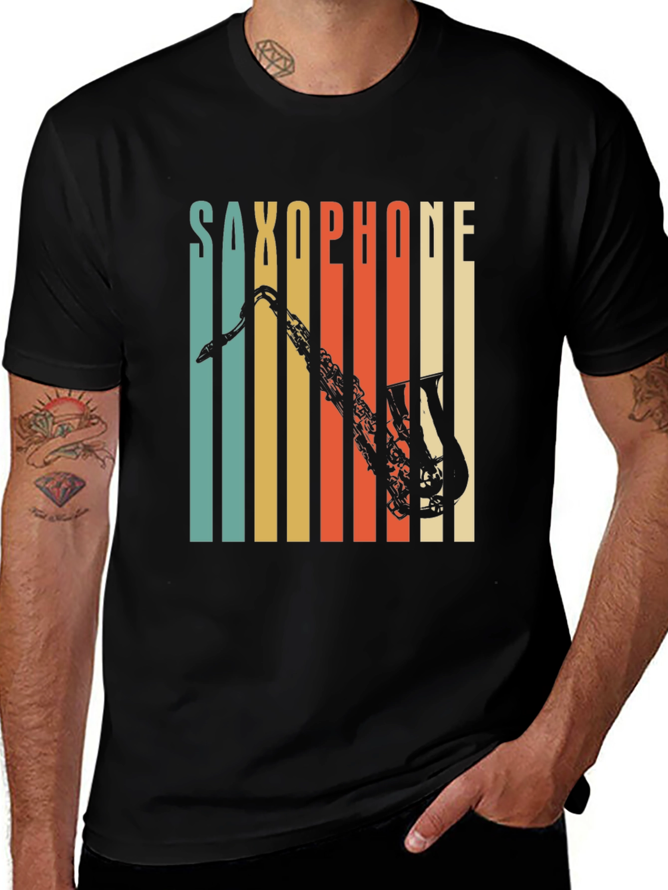 Black Retro Saxophone T-Shirt - Cool Vintage Music Tee main image