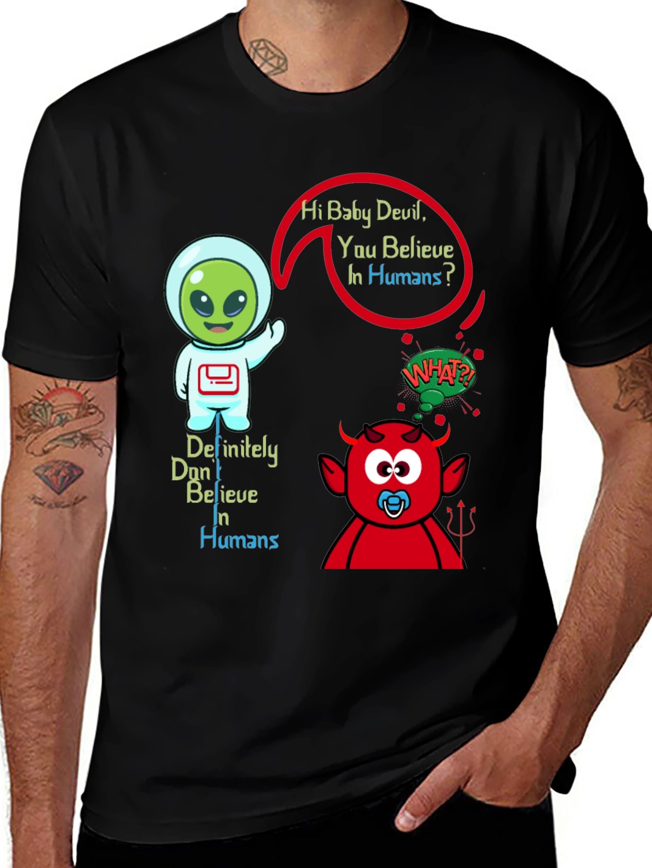 Variant 13 of Alien & Baby Devil Graphic T-Shirt - Believe in Humans?