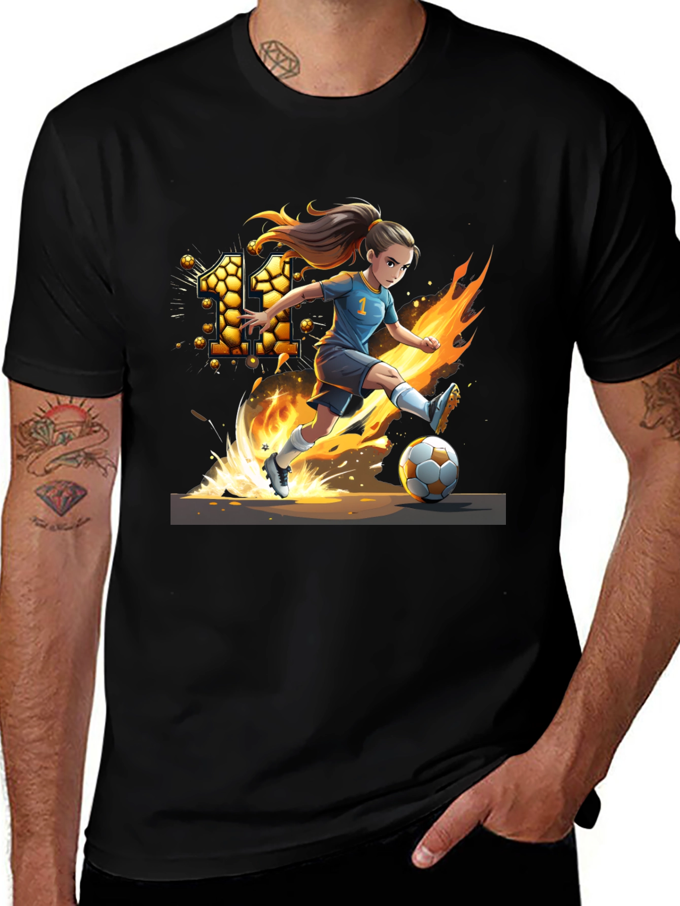 Fiery Soccer Girl Graphic T-Shirt